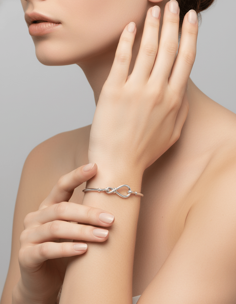 Bracciale rigido pandora con chiusura nodo infinito in argento 925%-3