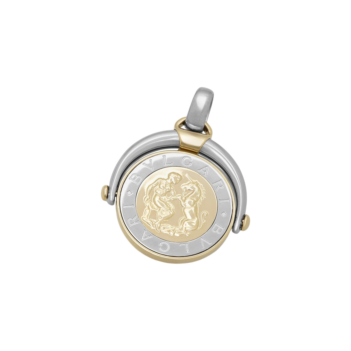 Ciondolo bulgari bulgari segno zodiacale sagittario in acciaio e oro giallo-1