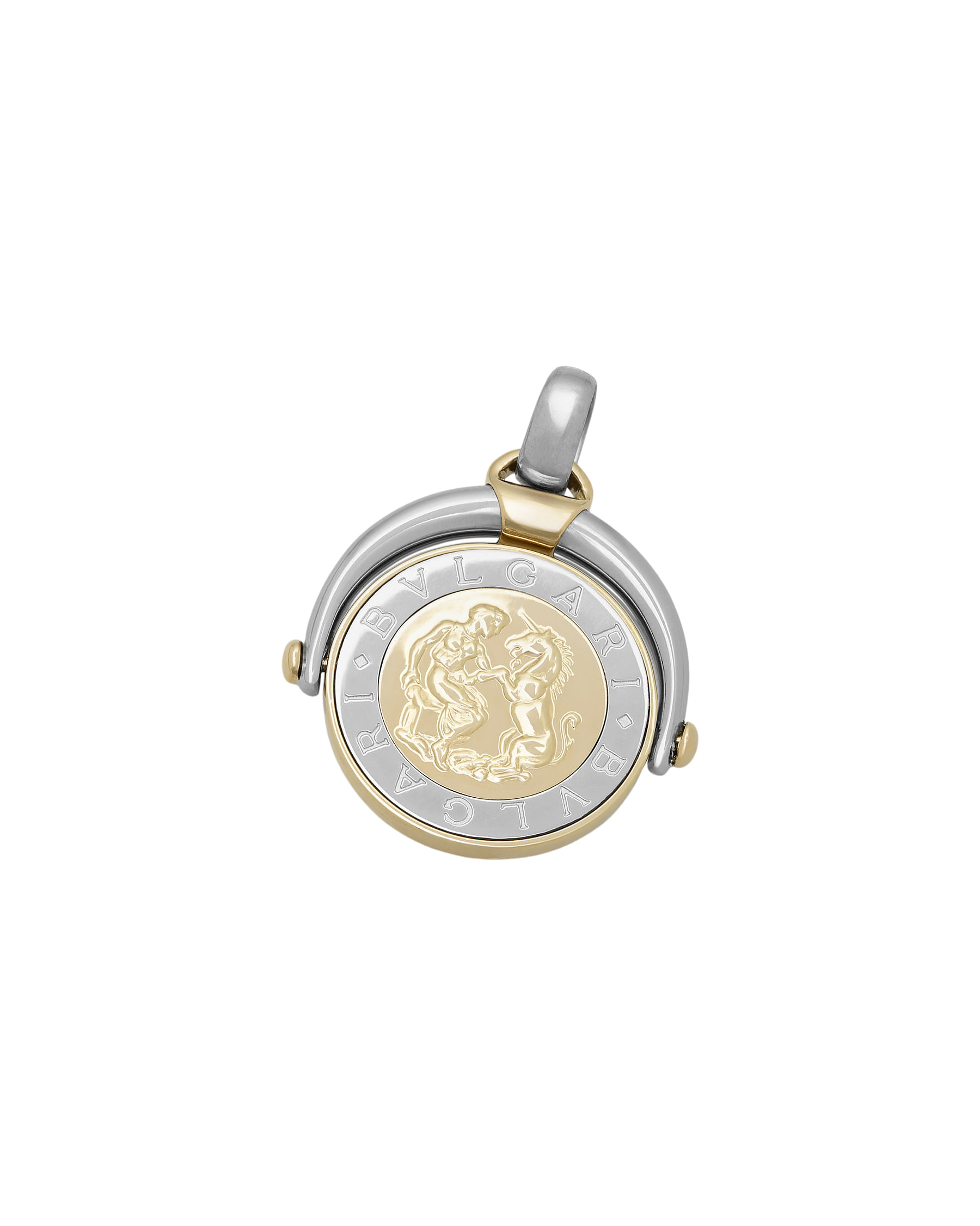 Ciondolo bulgari bulgari segno zodiacale sagittario in acciaio e oro giallo-1