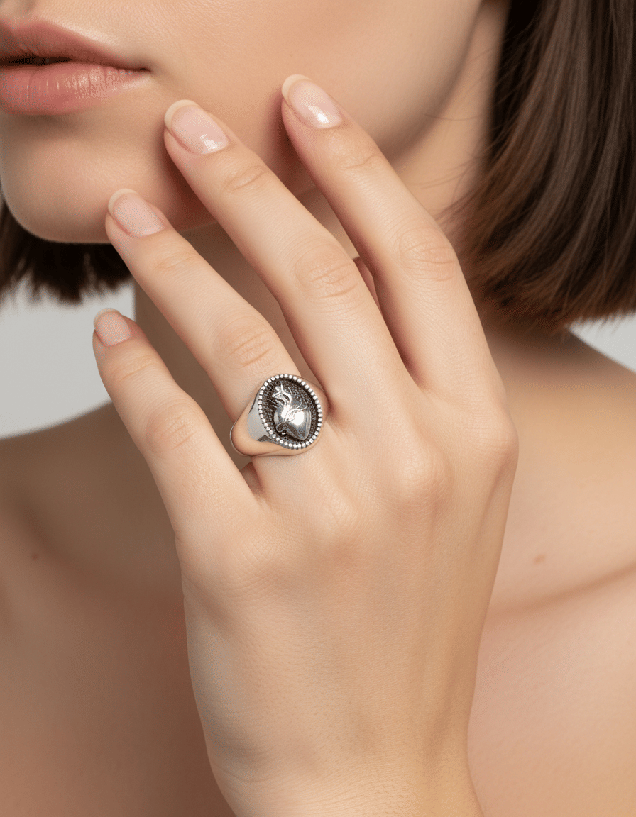 Anello sigillo nove25 cuore sacro in argento-3