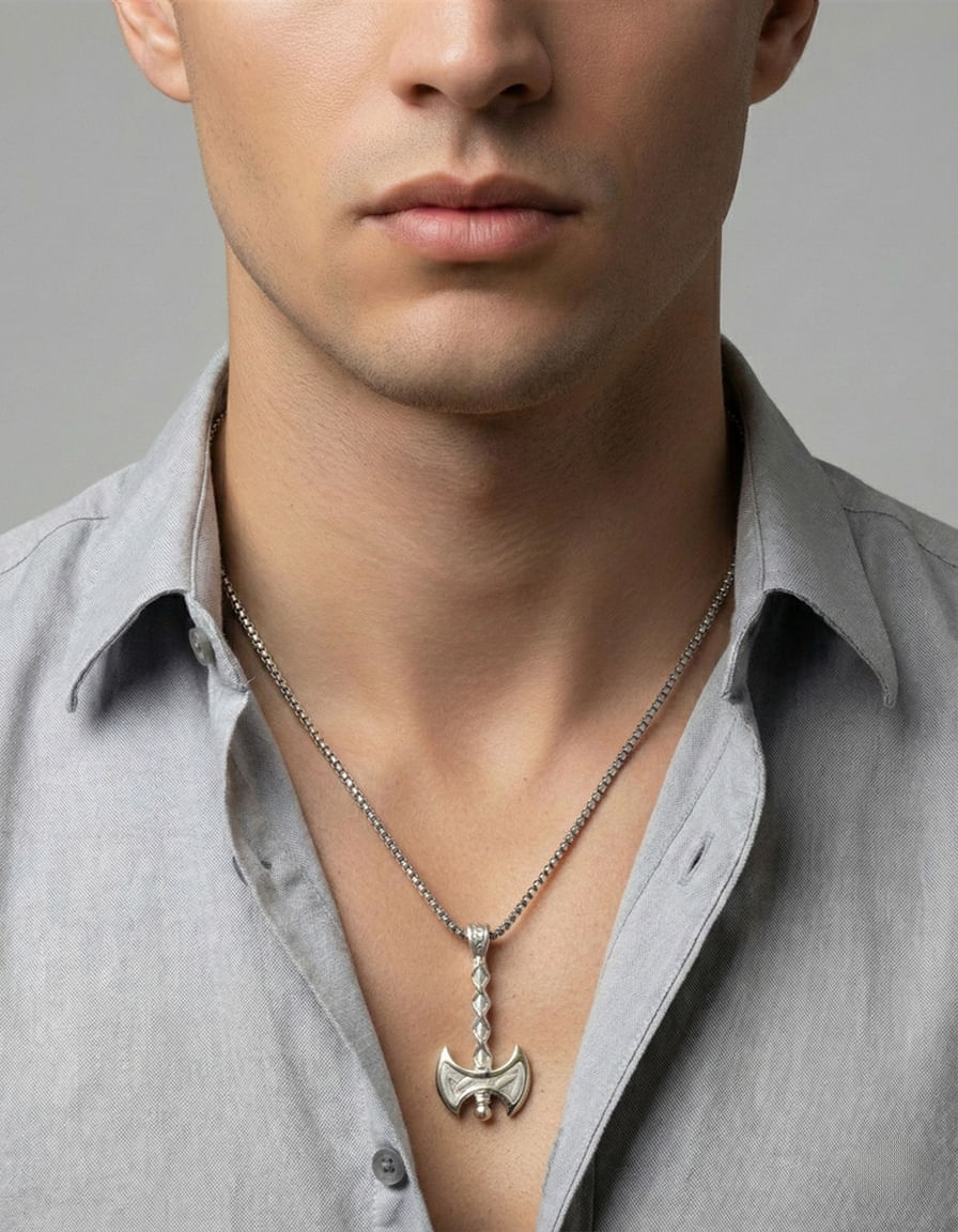 Collana keith jack con ciondolo a forma di ascia in oro e argento-3