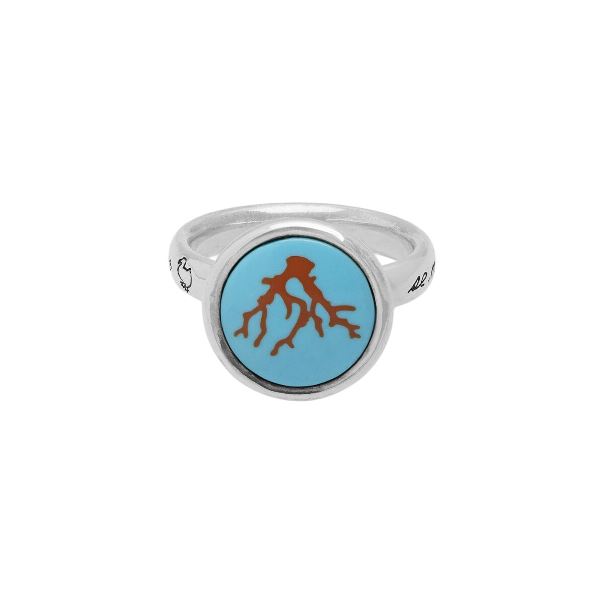 Anello dodo se mi tocchi mi spezzo con turchese e incisione corallo-1