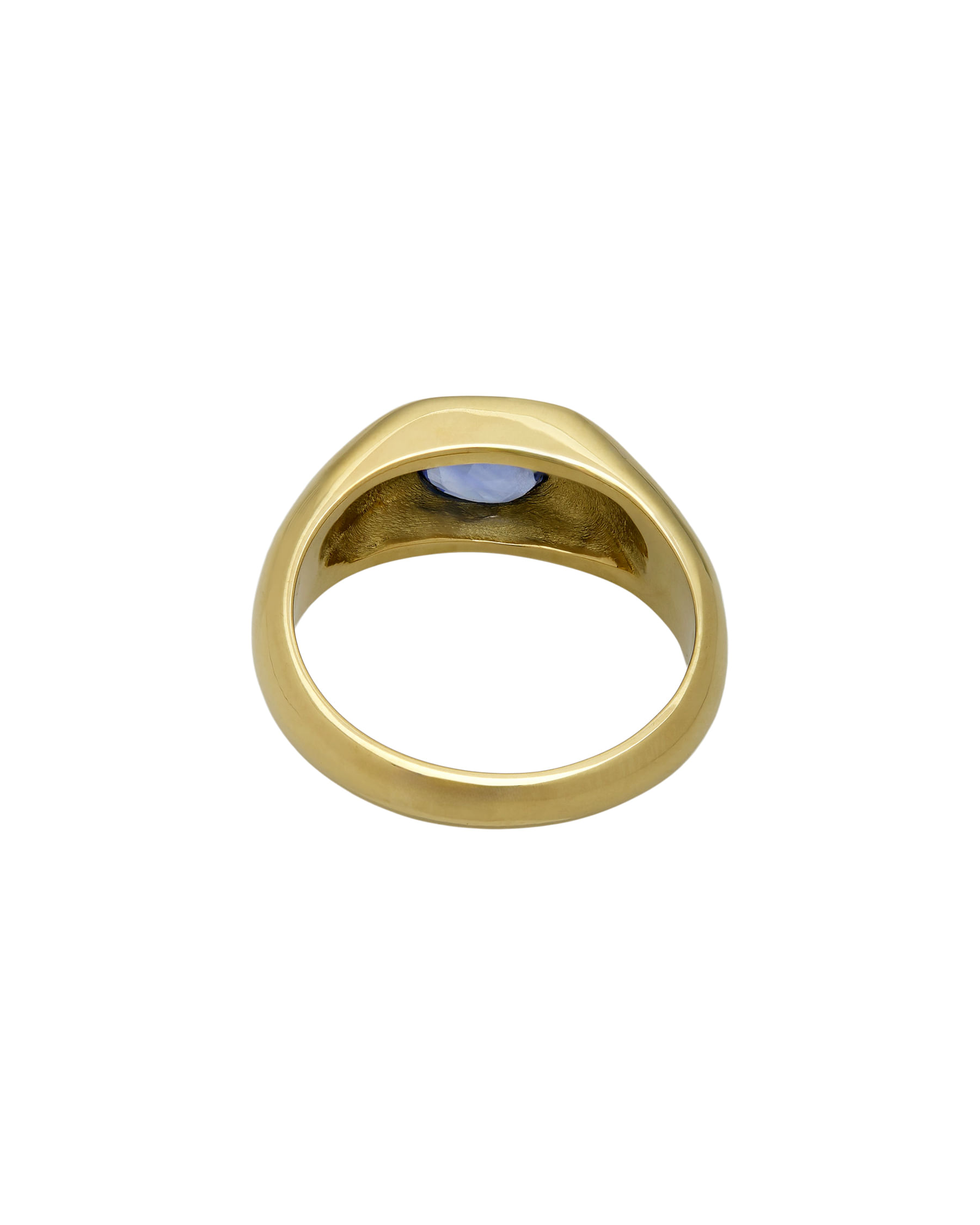 Anello sigillo in oro giallo con zaffiro ceylon centrale-3