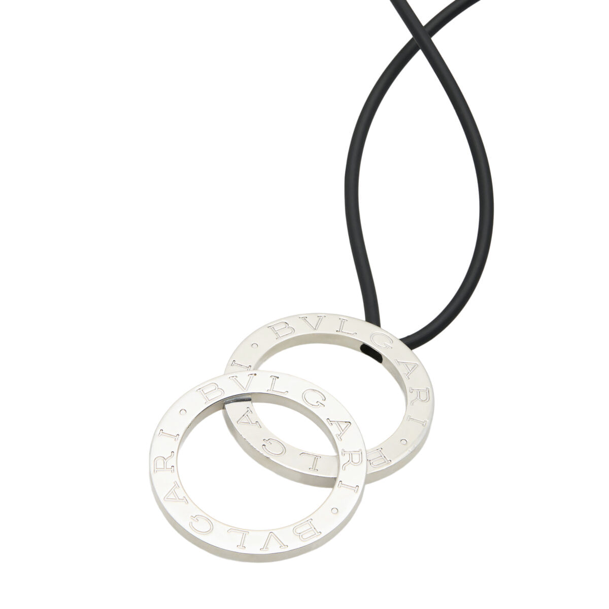 Collana caucciu’ con ciondolo bulgari bulgari in argento doppio cerchio-1