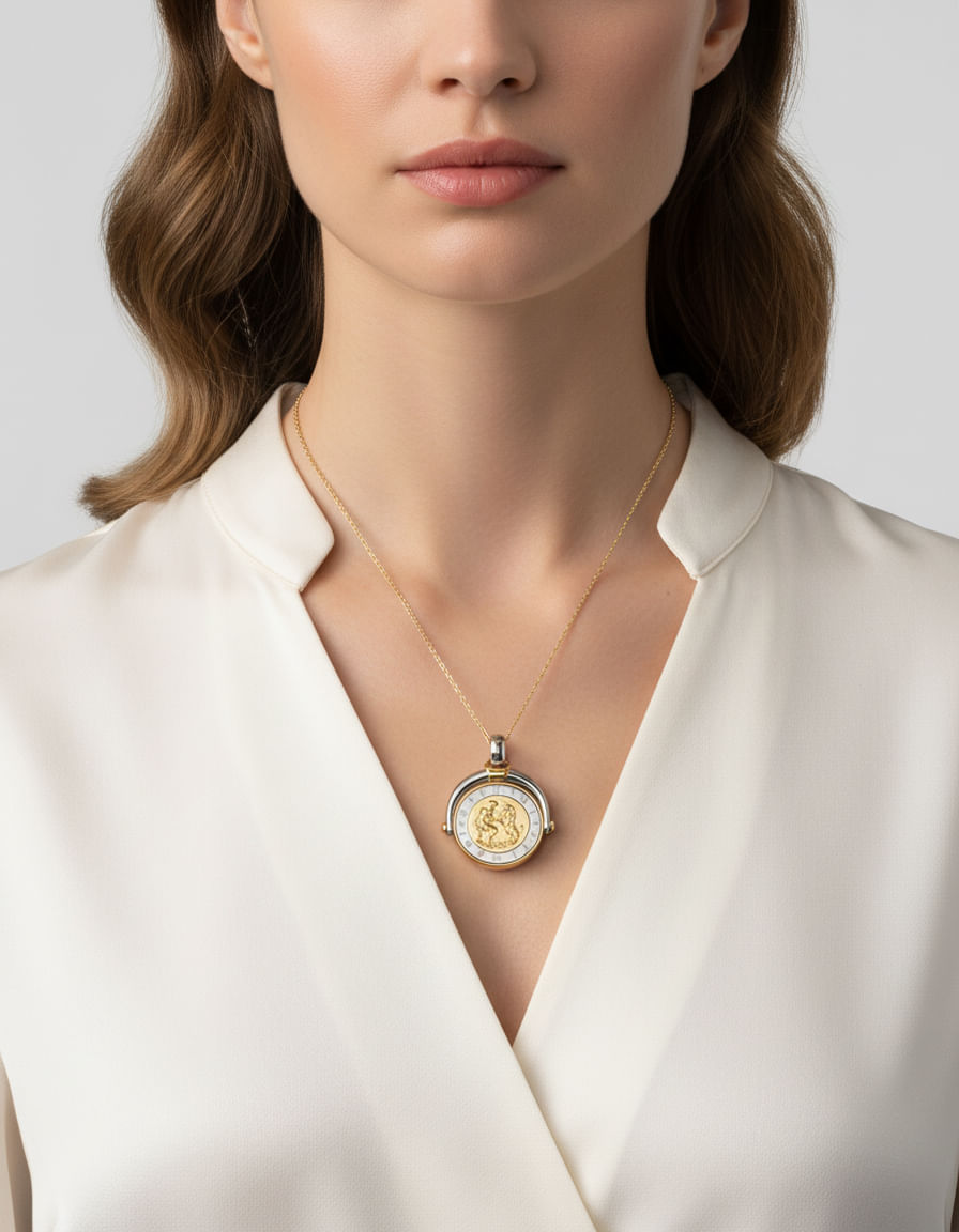 Ciondolo bulgari bulgari segno zodiacale sagittario in acciaio e oro giallo-3