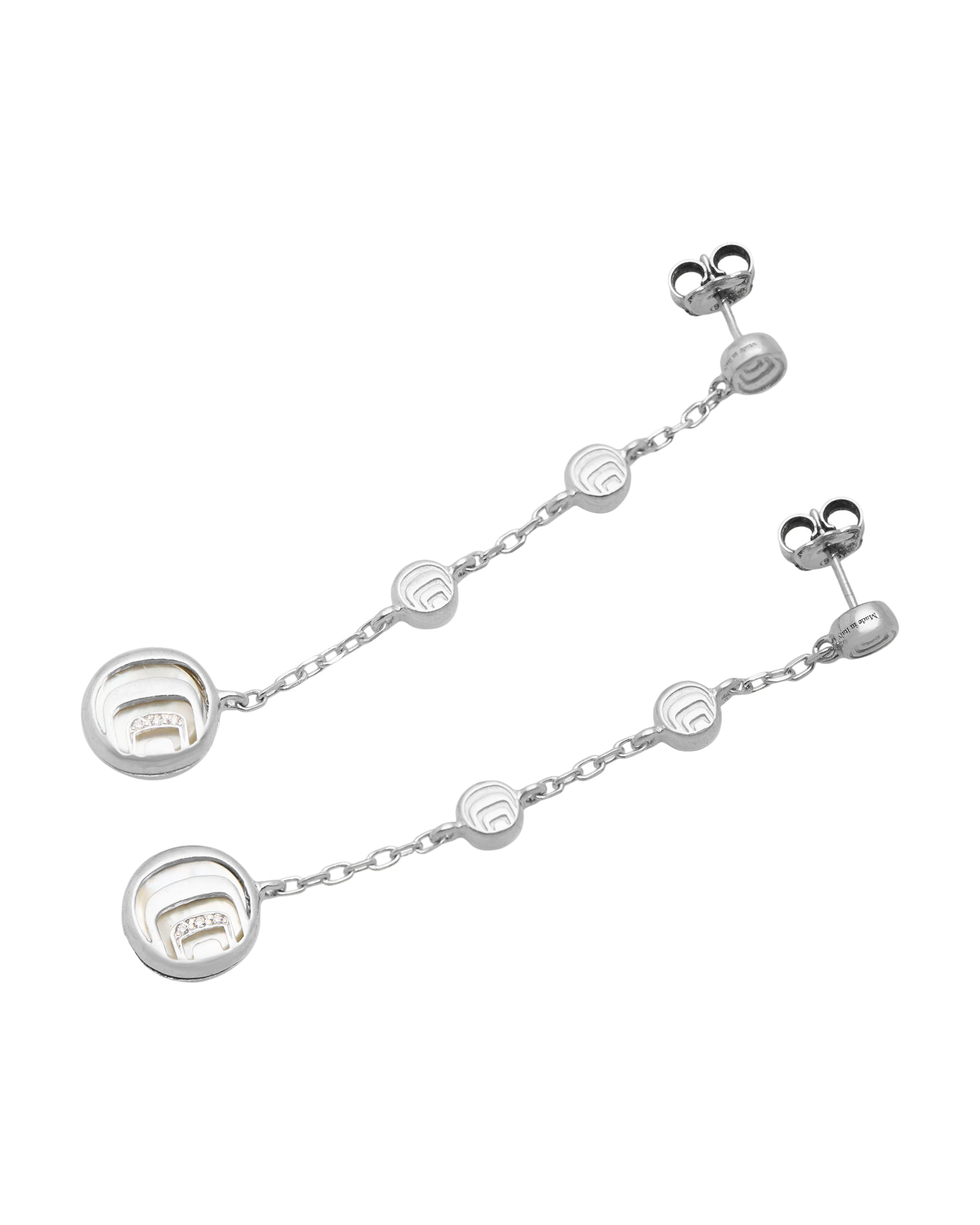 Orecchini damiani damianissima pendenti in argento con madreperla e diamanti-2