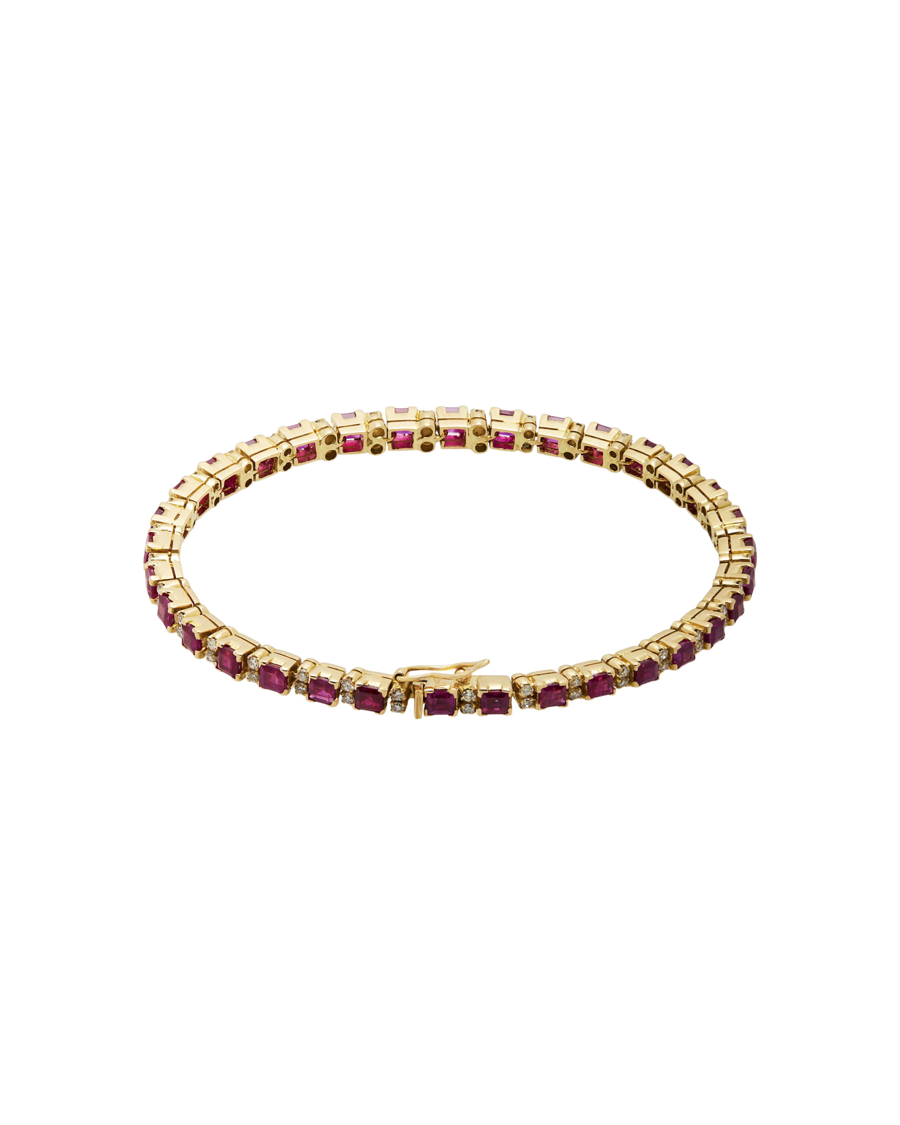 Bracciale tennis in oro giallo con rubini carrè 10 ct e diamanti-1