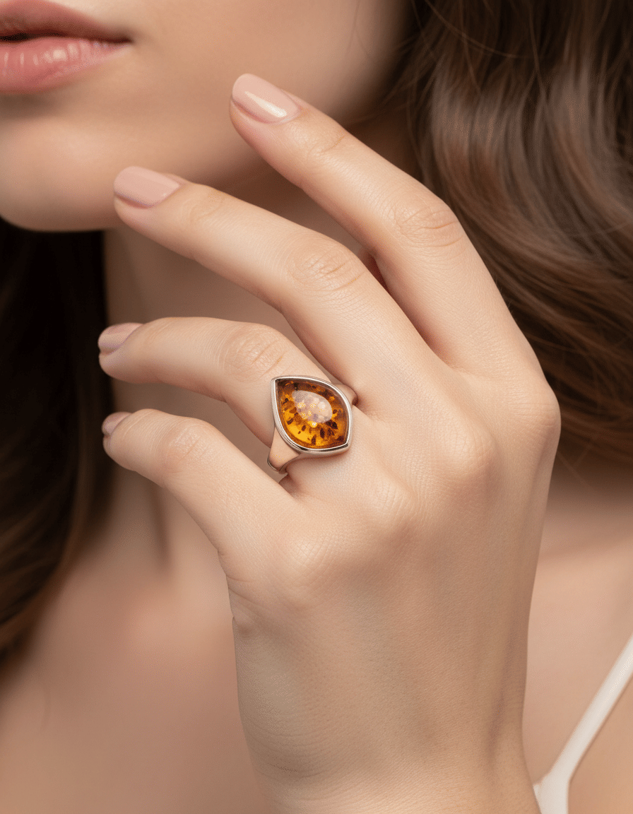 Anello goccia in argento 925% con ambra-3