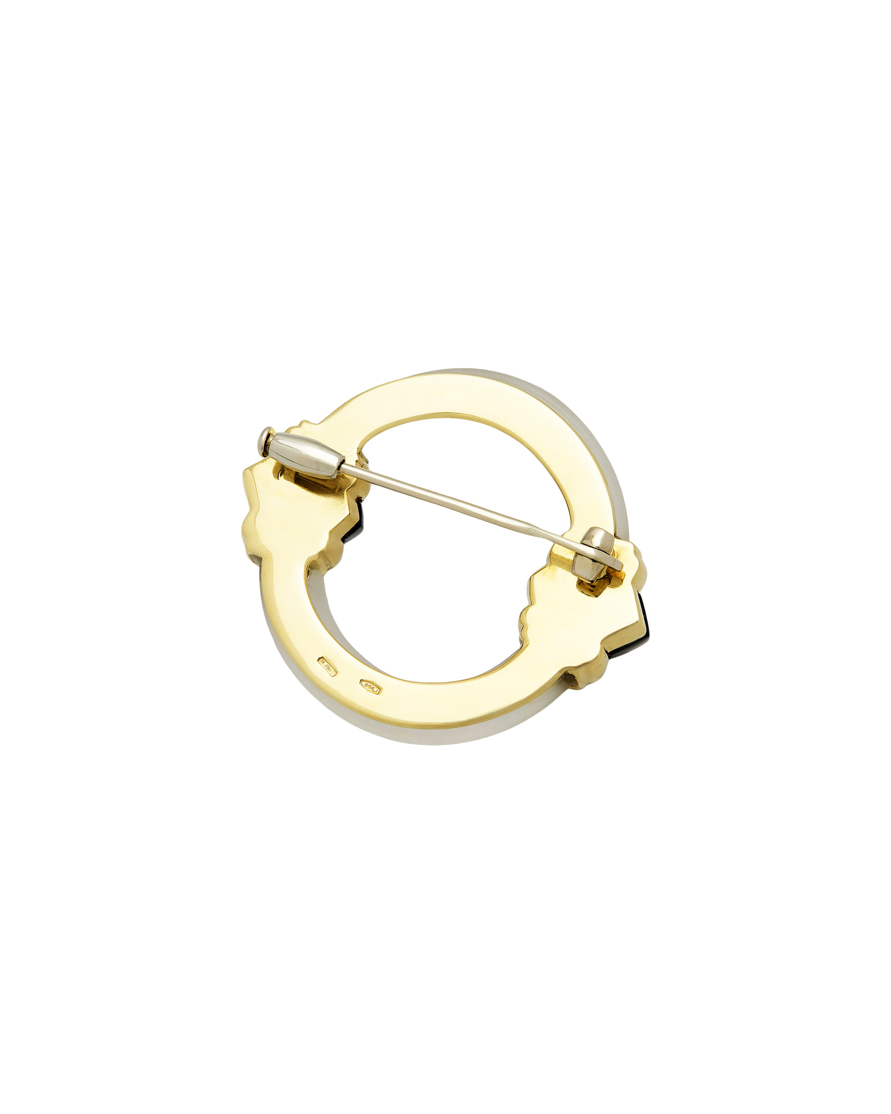 Spilla stile art d’eco in oro giallo con onice diamanti e cristallo di rocca-2