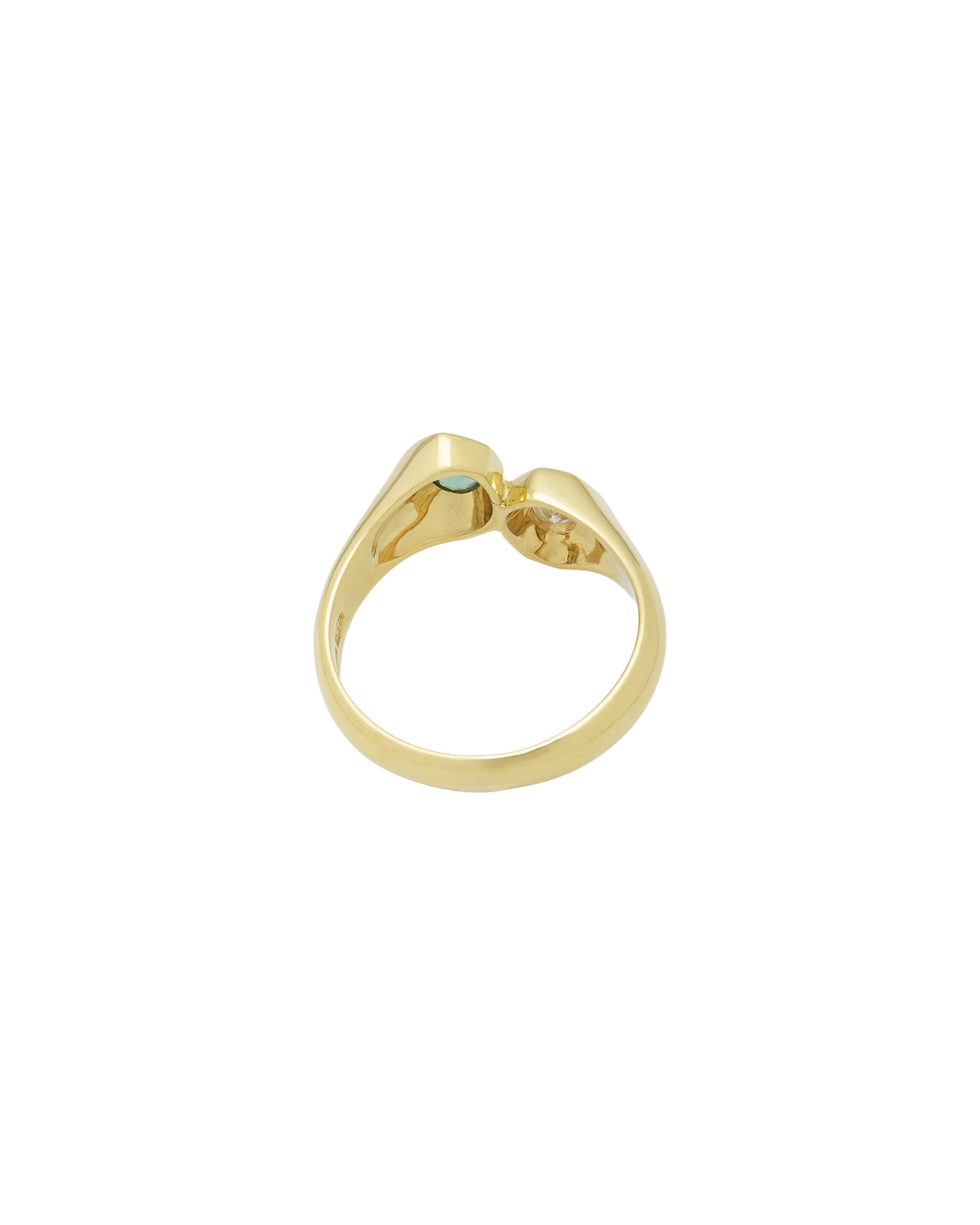 Anello contrariè in oro giallo con smeraldo e diamante ovali-3