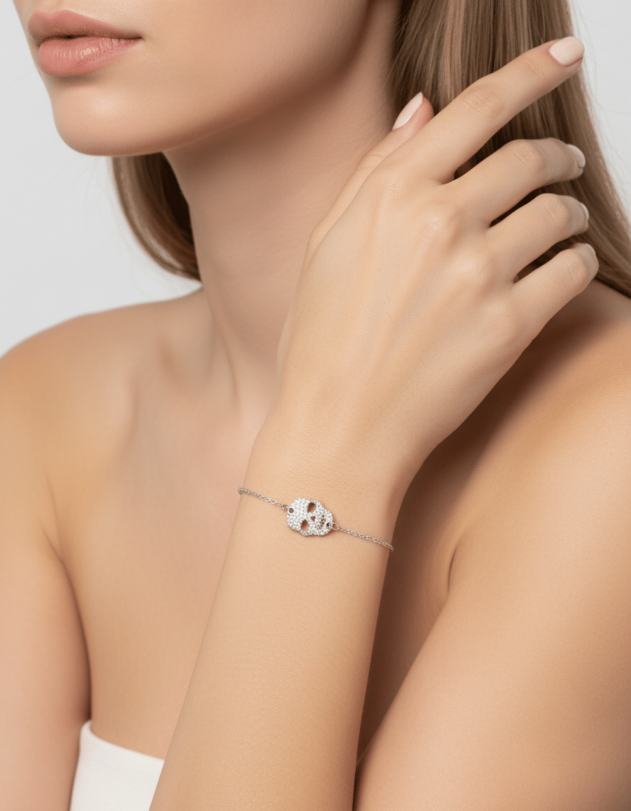 Bracciale clio bue con teschio in argento e zirconi-2