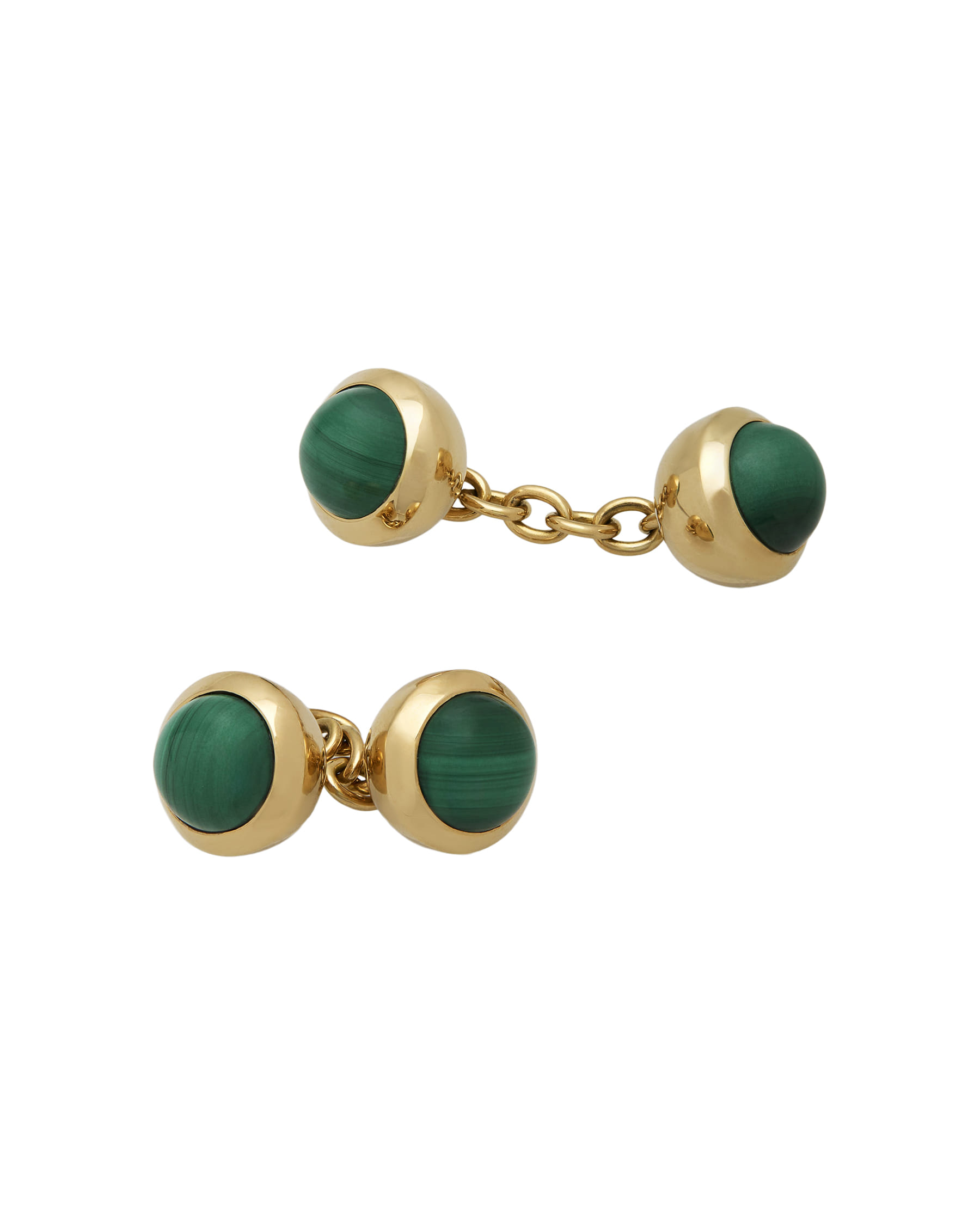 Gemelli cartier 1990 con malachite su base bombè in oro 18 kt-2