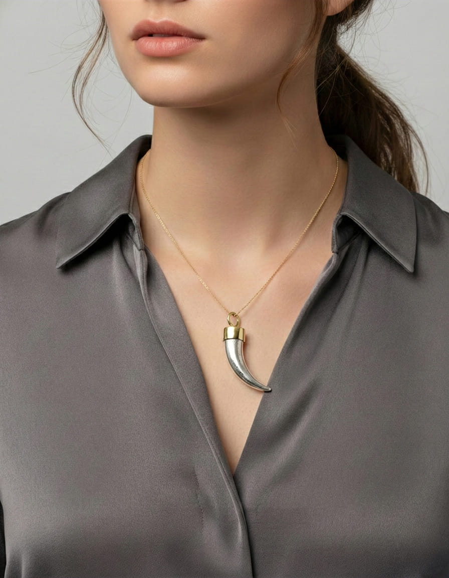 Ciondolo corno pomellato in oro e argento-3