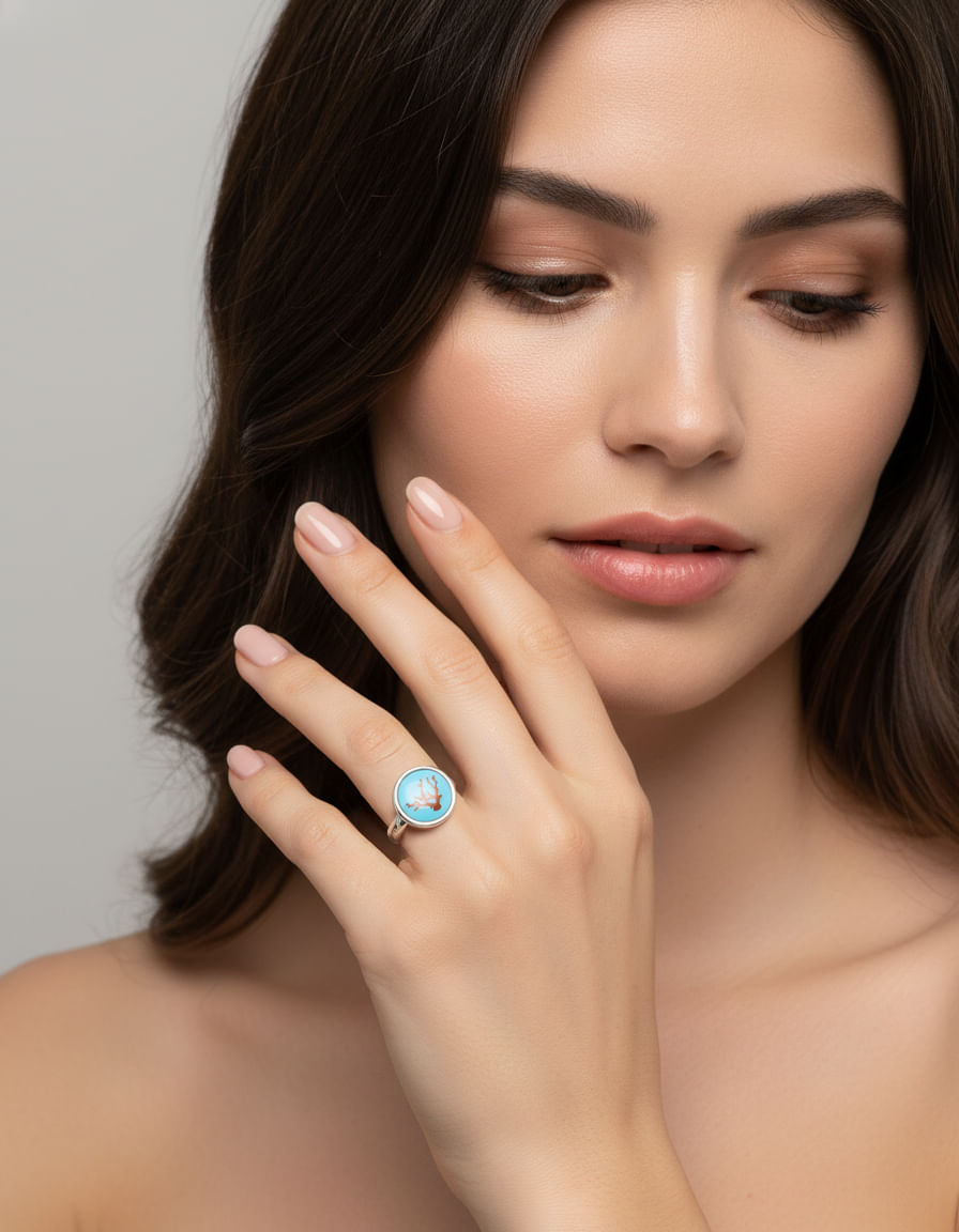 Anello dodo se mi tocchi mi spezzo con turchese e incisione corallo-4