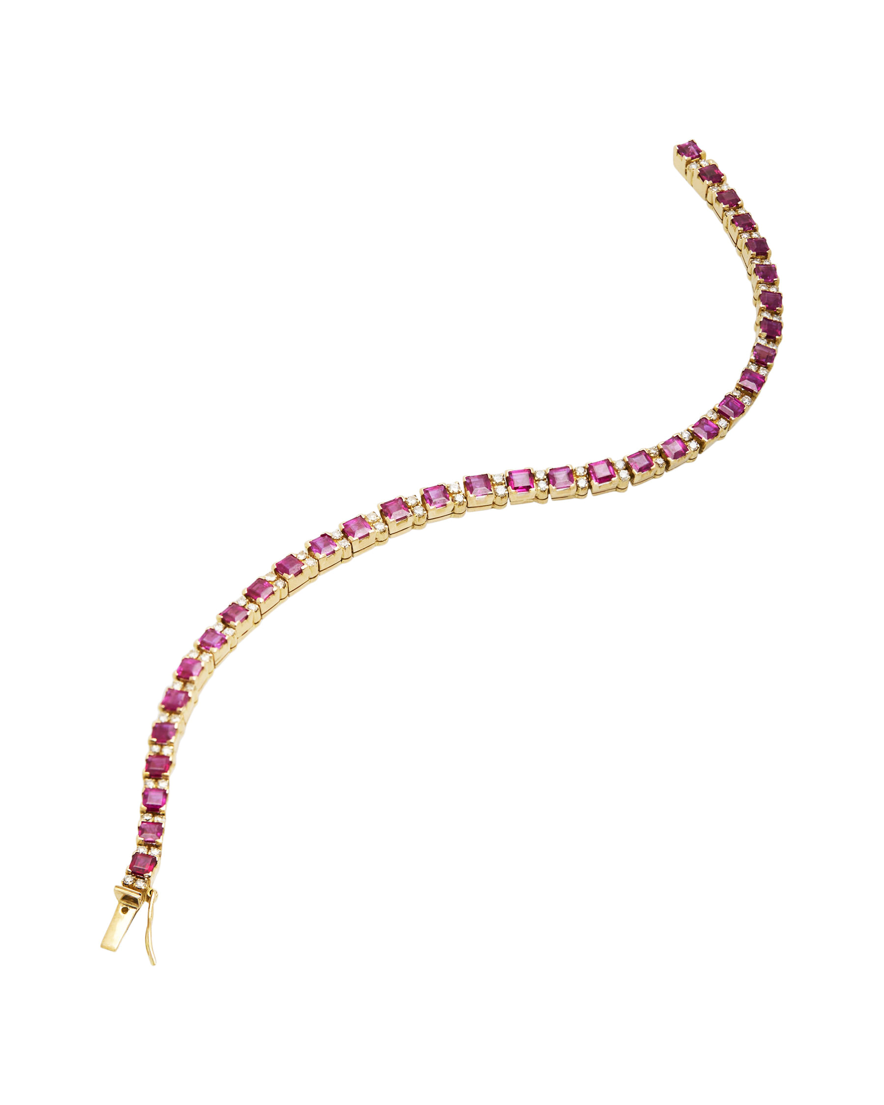 Bracciale tennis in oro giallo con rubini carrè 10 ct e diamanti-2