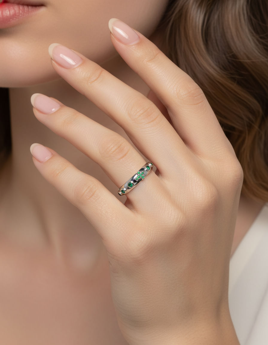 Anello rosario in argento con zirconi verdi-3