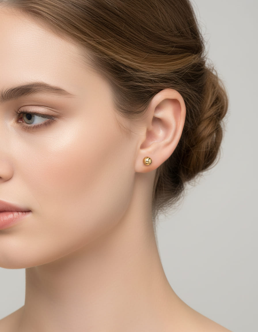 Orecchini unoaerre a lobo con pallina e chiusura a vite in oro giallo-3