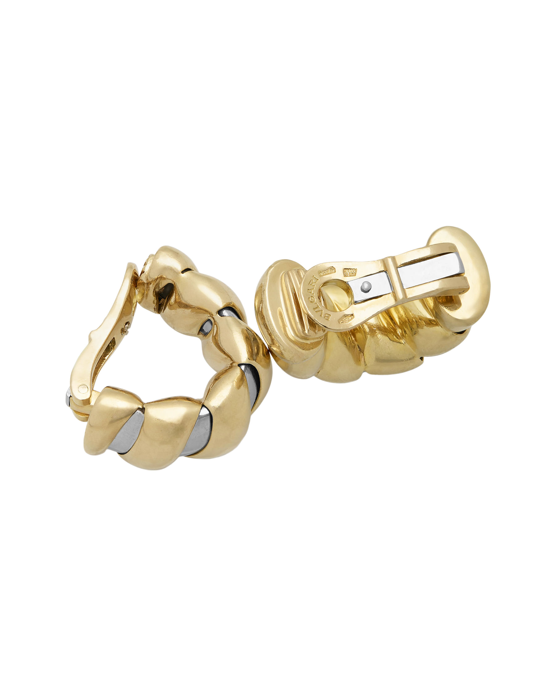 Orecchini bulgari tubogas vintage in acciaio e oro 18 kt-2