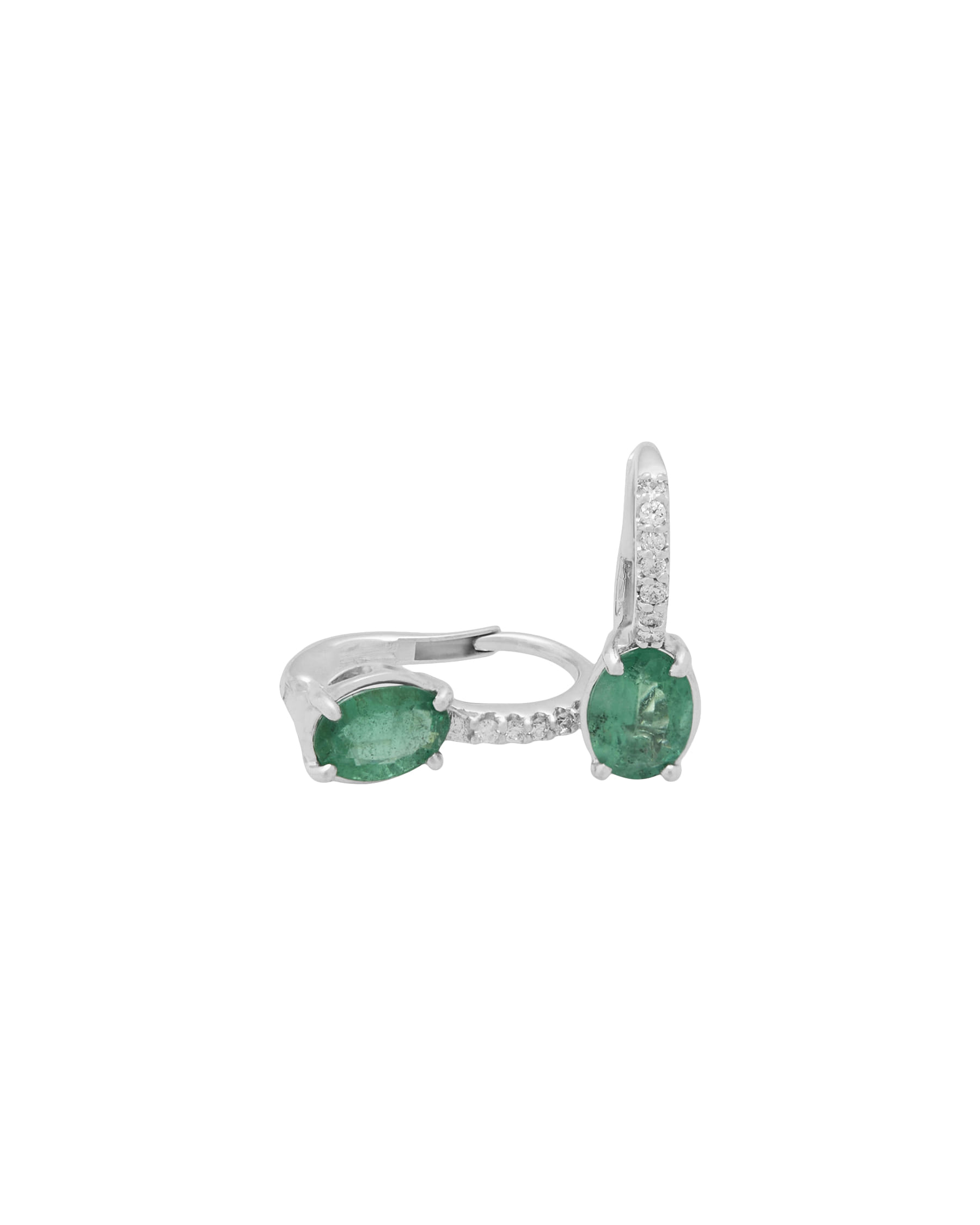 Orecchini a clip in oro bianco con smeraldi e diamanti-1