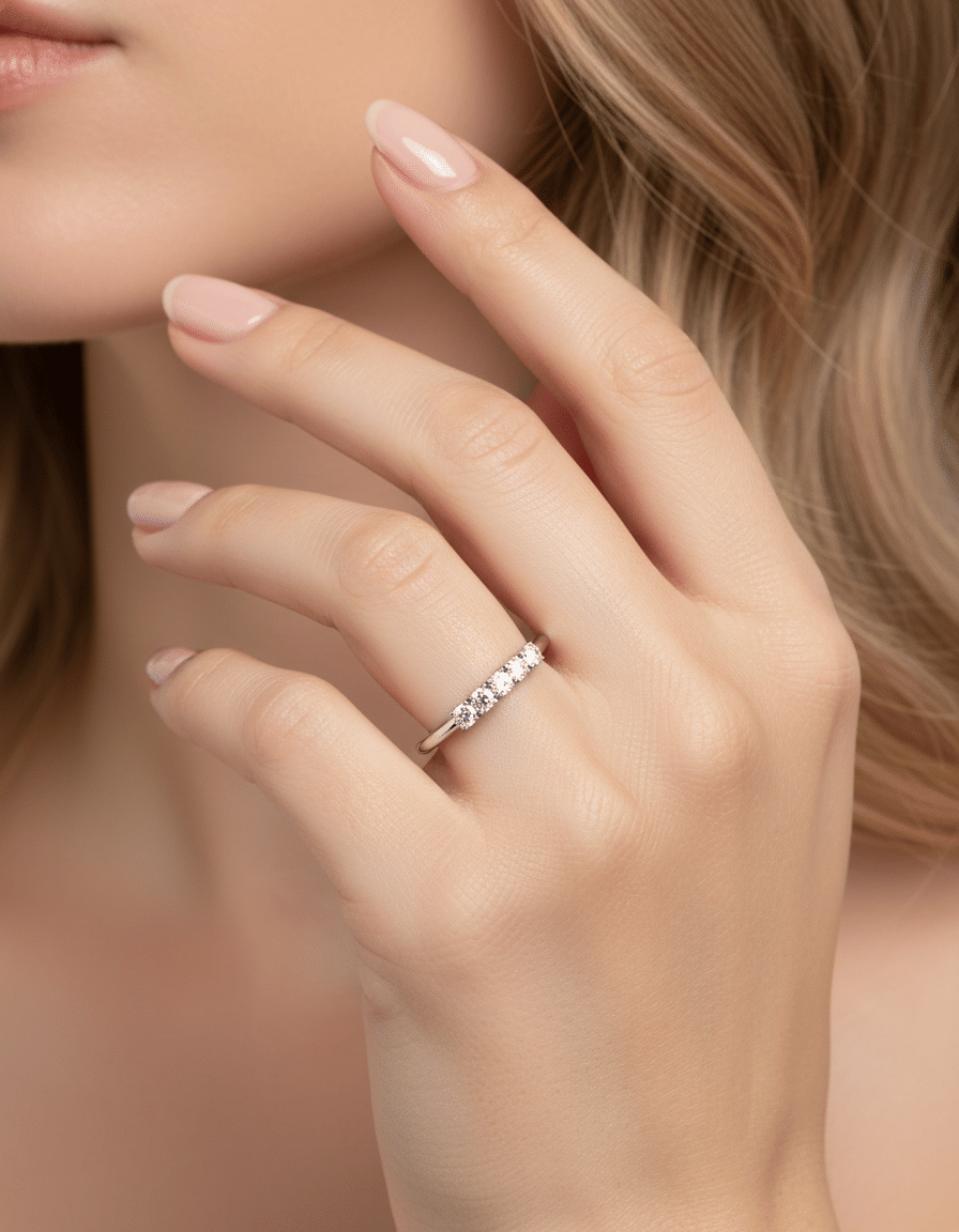 Anello veretta oro bianco con 5 diamanti 0,42 ct-4