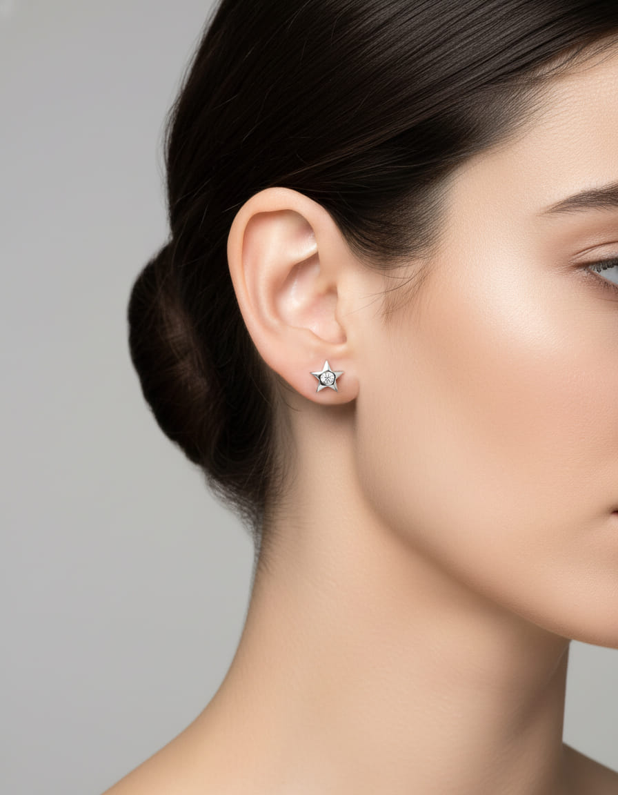 Orecchini punto luce a stella in oro bianco con diamanti 0,16 ct-3