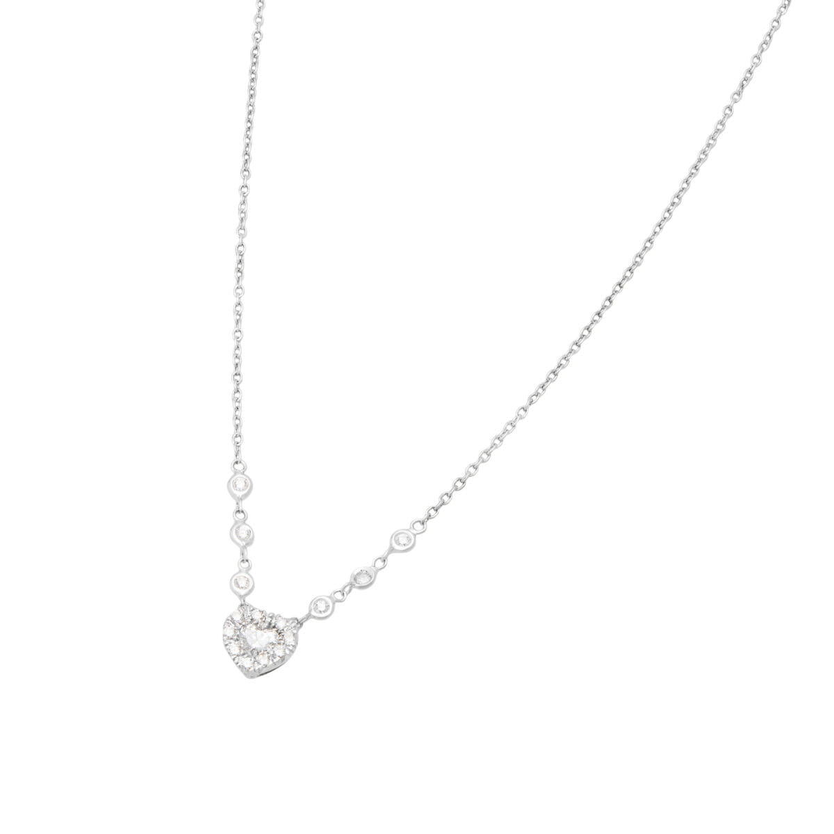 Collana con ciondolo cuore in oro bianco e diamanti con punti luce-1