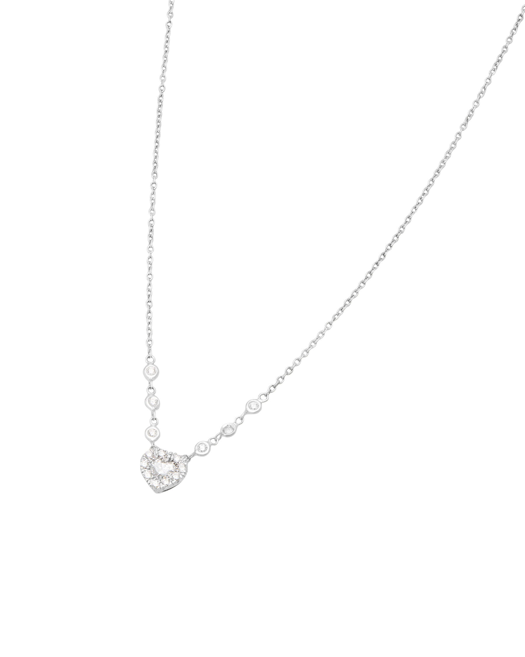 Collana con ciondolo cuore in oro bianco e diamanti con punti luce-1