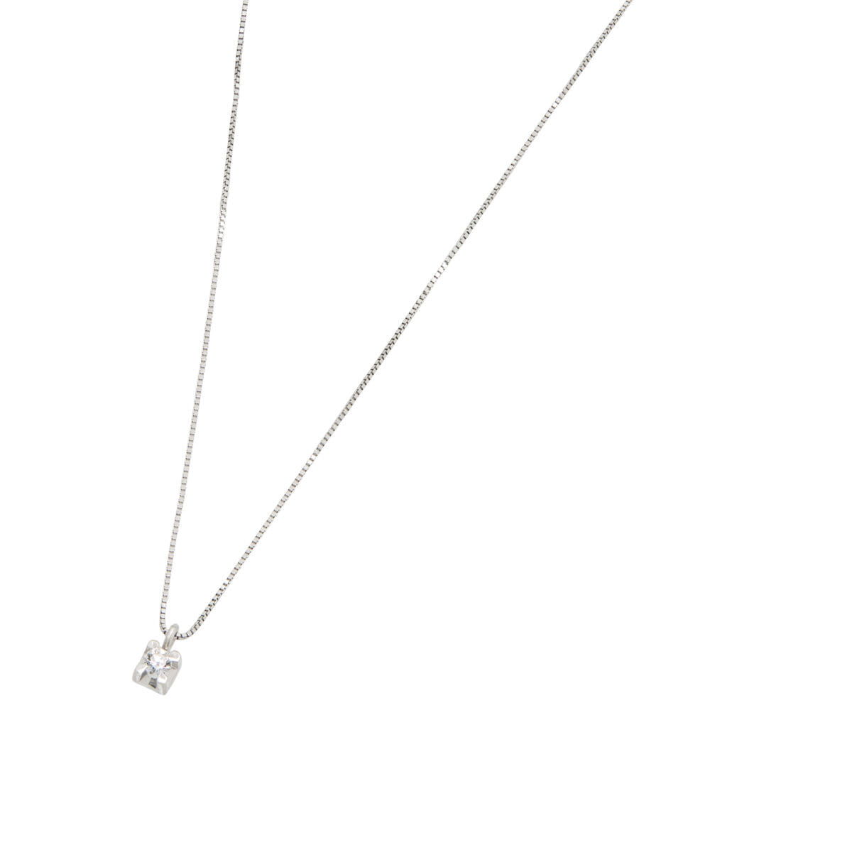 Catenina punto luce in oro bianco con castone tornito a rombo e diamante 0,03 ct-1