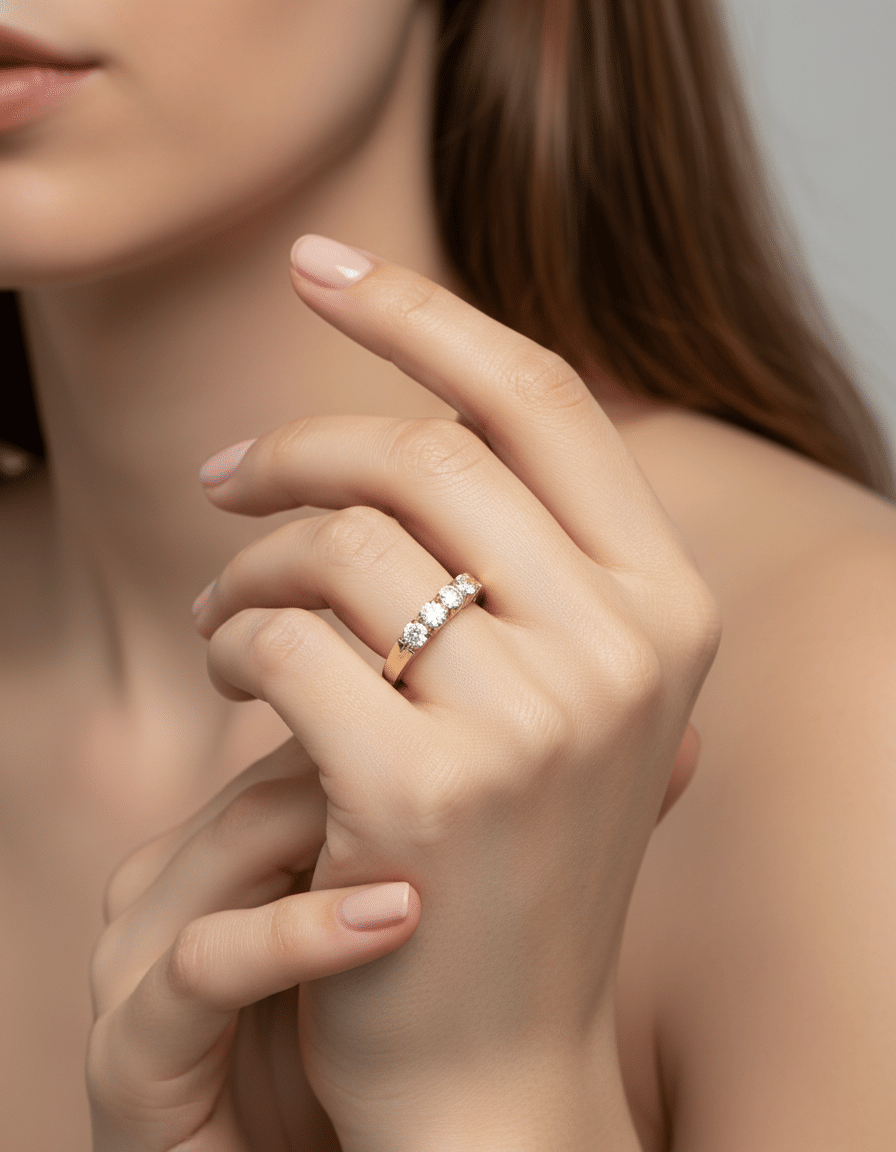 Anello veretta in oro giallo a 5 diamanti 1 ct-4