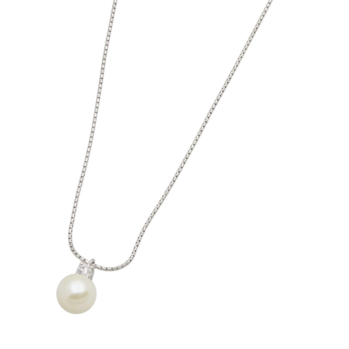 Collana in oro bianco con perla 8,30mm e diamante-1