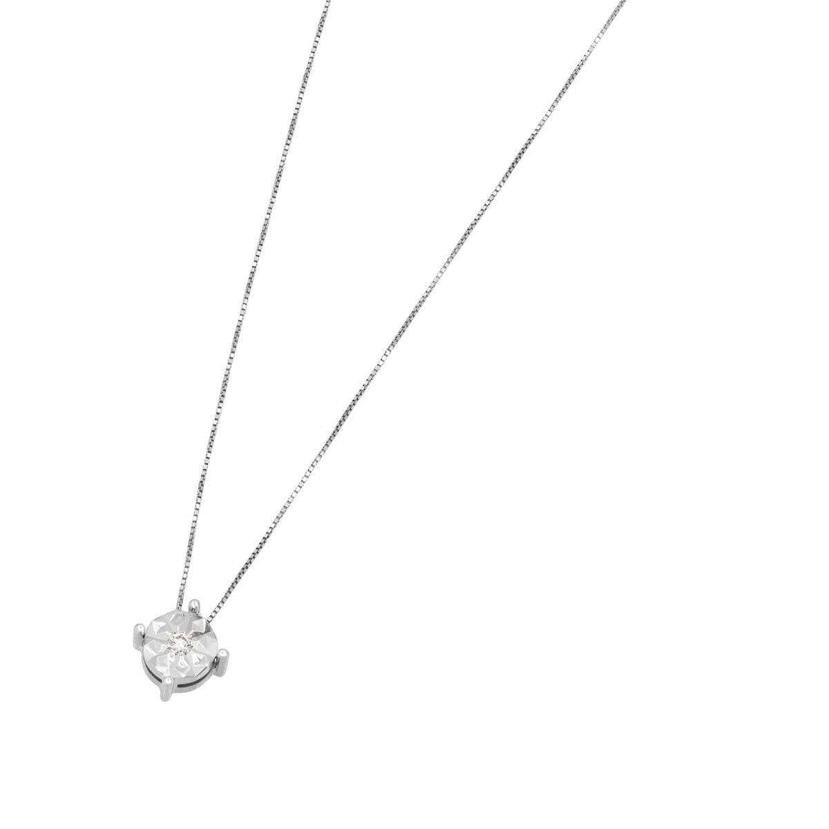 Catenina puntoluce oro bianco con castone diamantato e diamante 0,04 ct-1