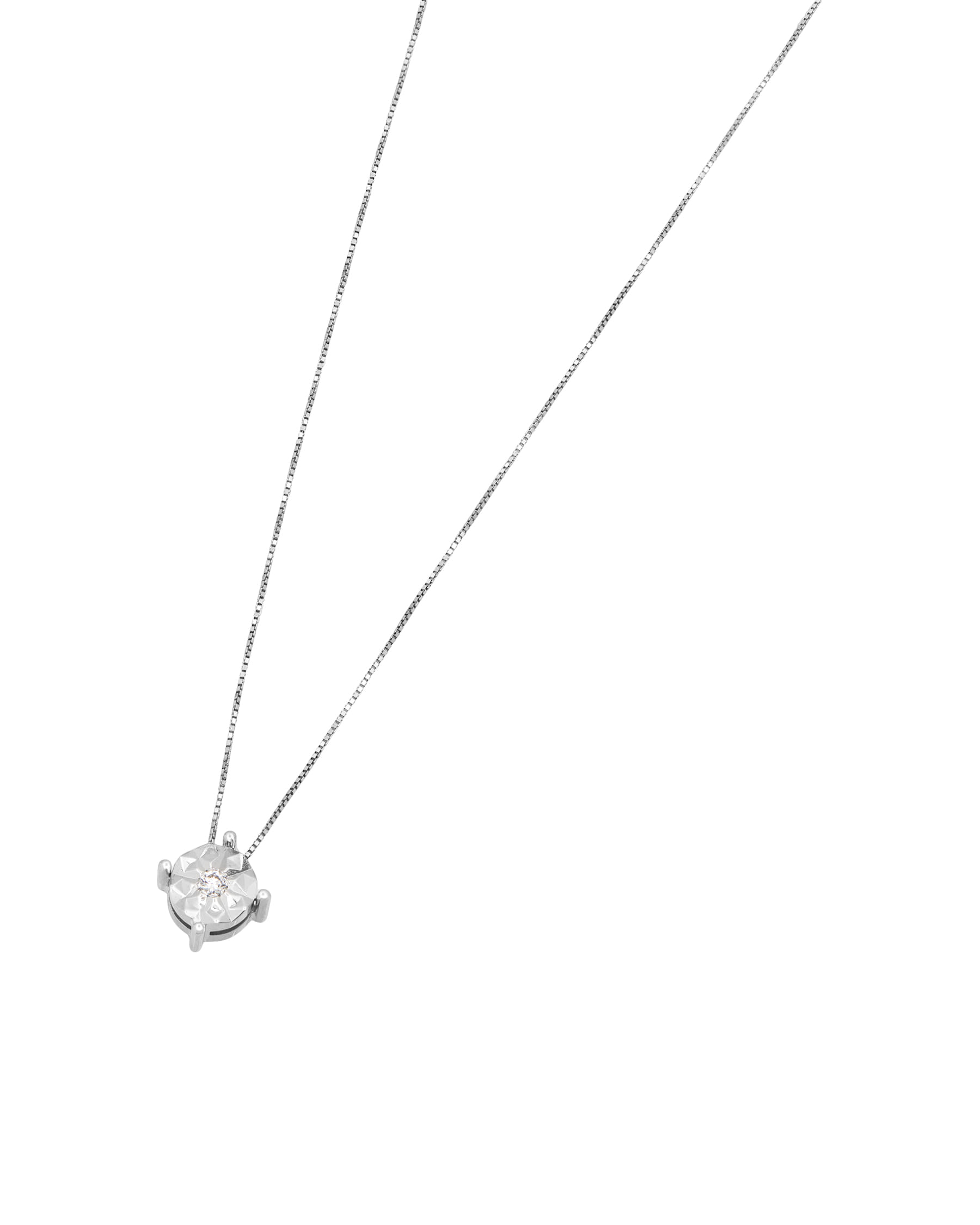 Catenina puntoluce oro bianco con castone diamantato e diamante 0,04 ct-1