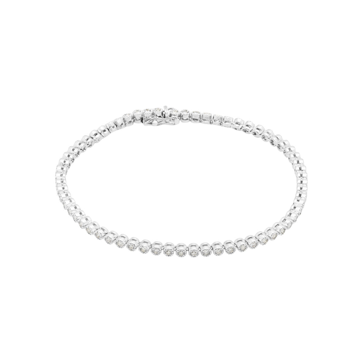 Bracciale tennis con castoni tondo a grani in oro bianco con diamanti-1