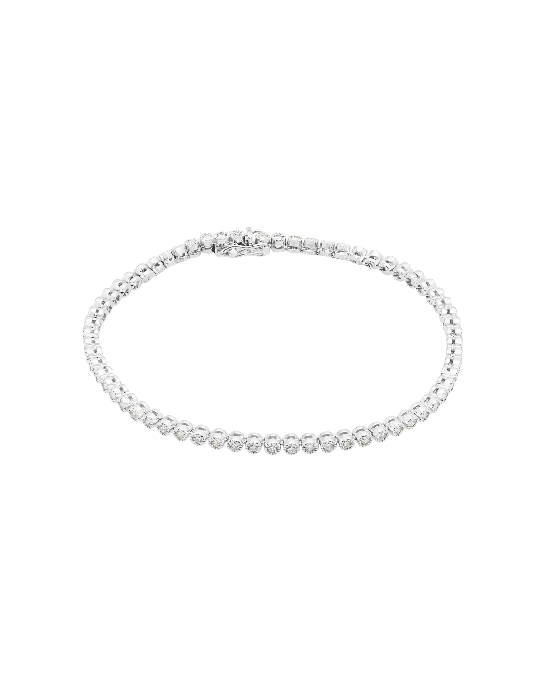 Bracciale tennis con castoni tondo a grani in oro bianco con diamanti-1