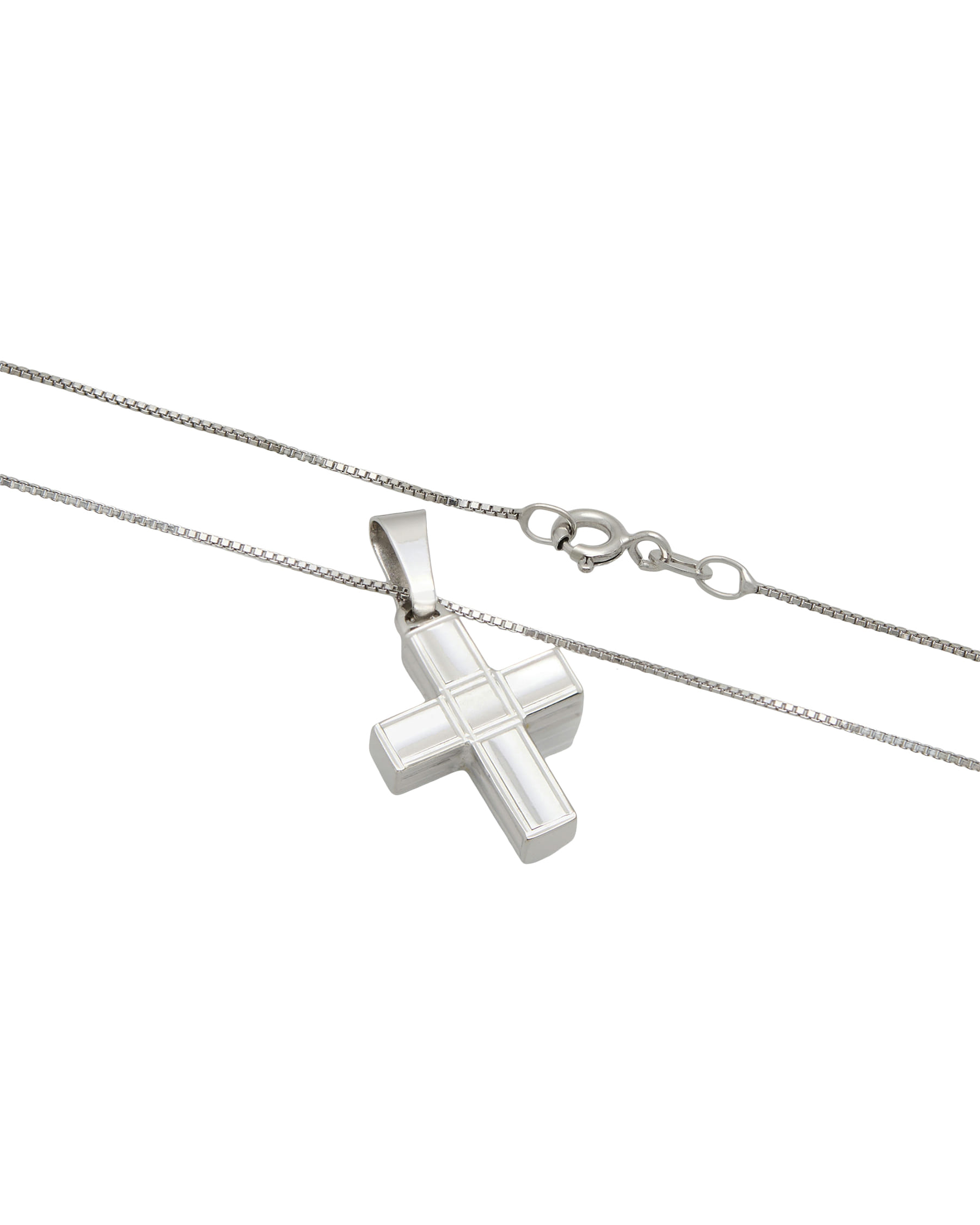 Catenina veneziana e ciondolo croce geometrico in oro bianco-2