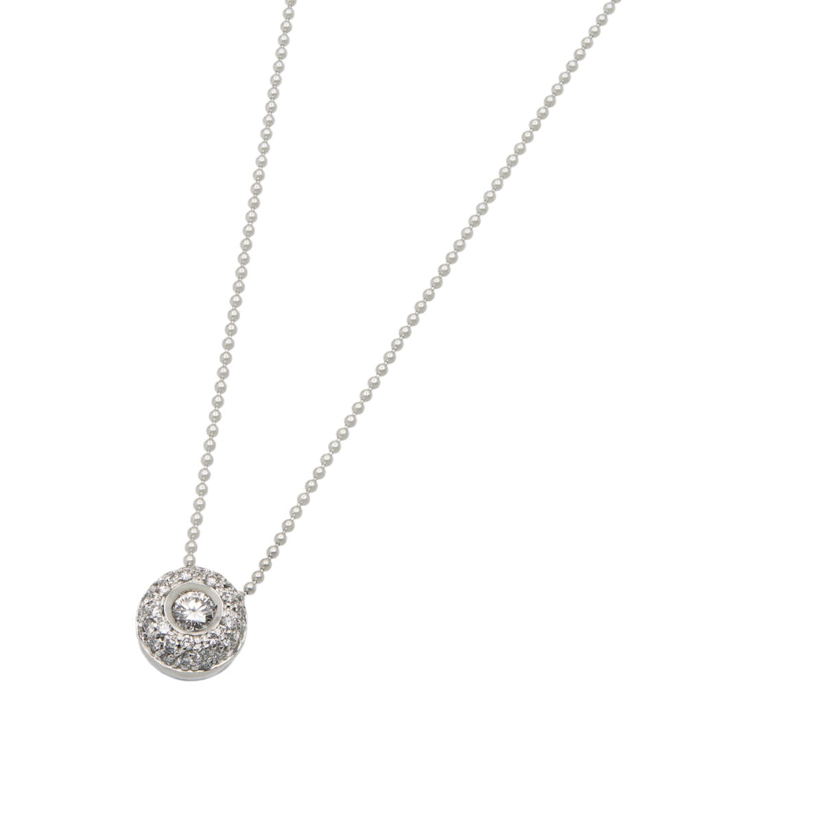 Catenina a palline con ciondolo punto luce e diamanti laterali in oro bianco-1