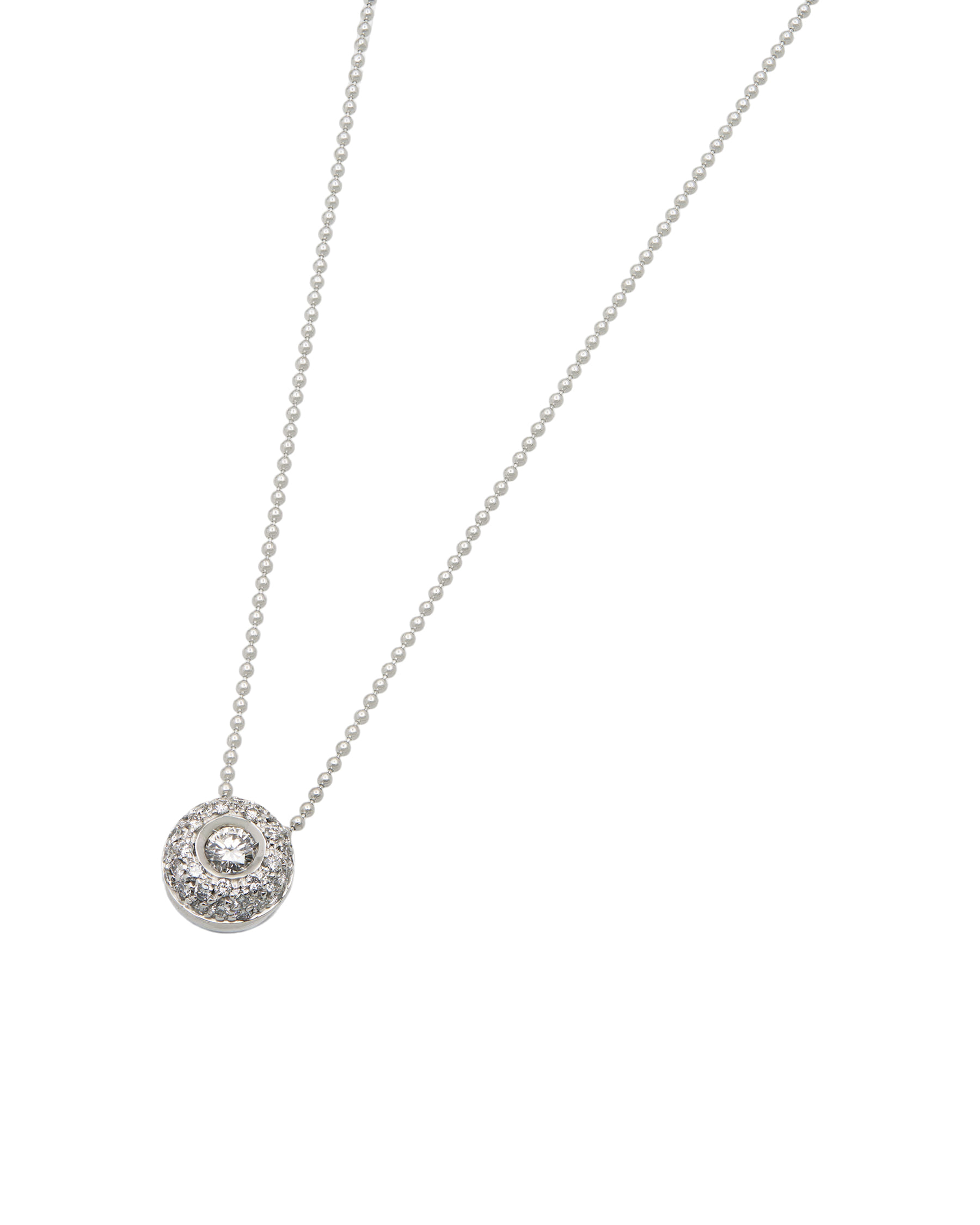 Catenina a palline con ciondolo punto luce e diamanti laterali in oro bianco-1