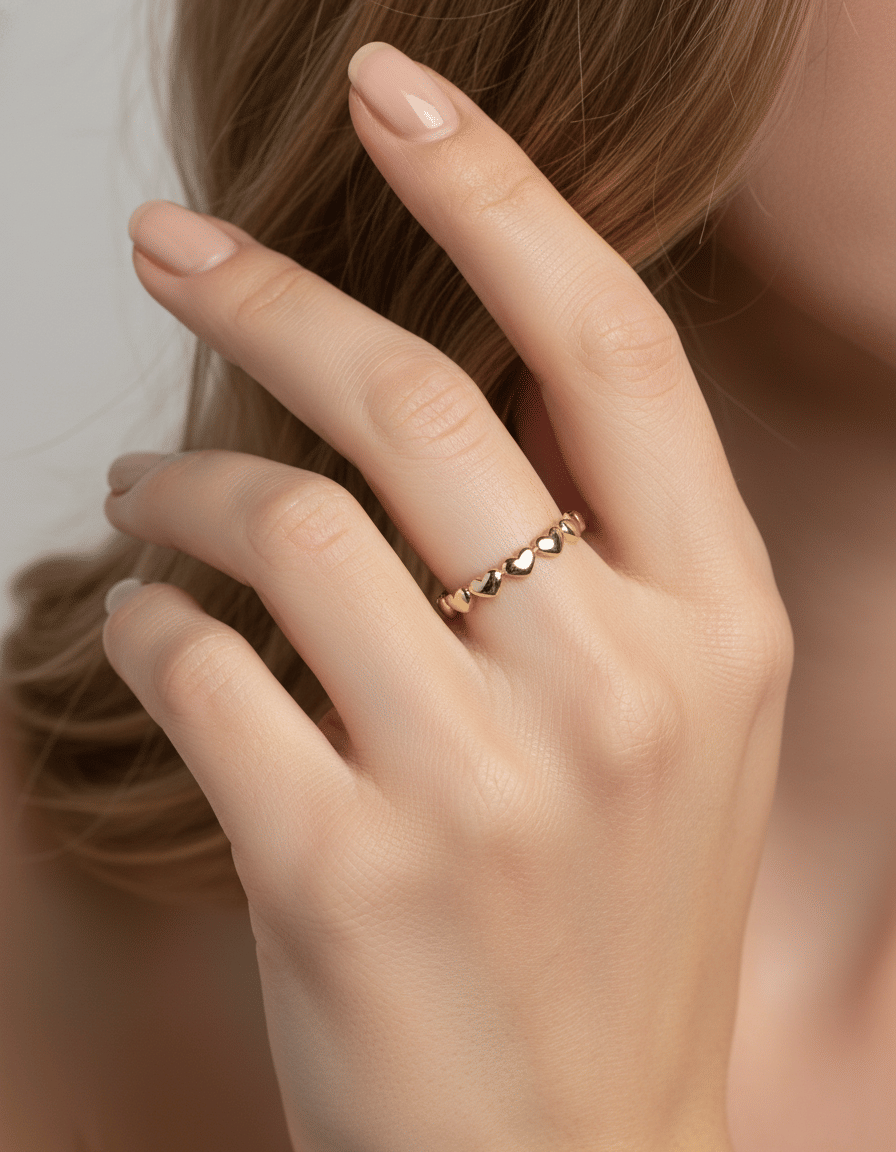 Anello con cuori in oro giallo 9 kt-4