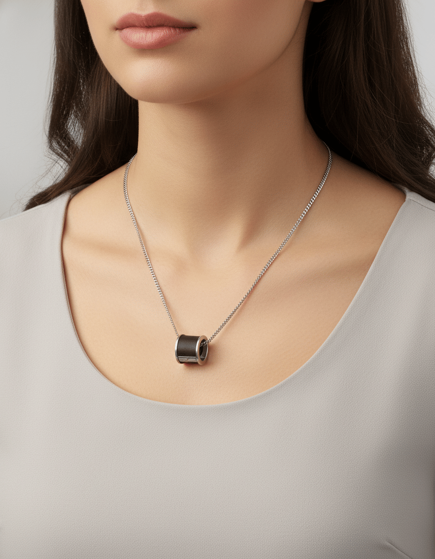 Collana pianegonda in argento 925% con ciondolo cilindro in pelle e diamante-3