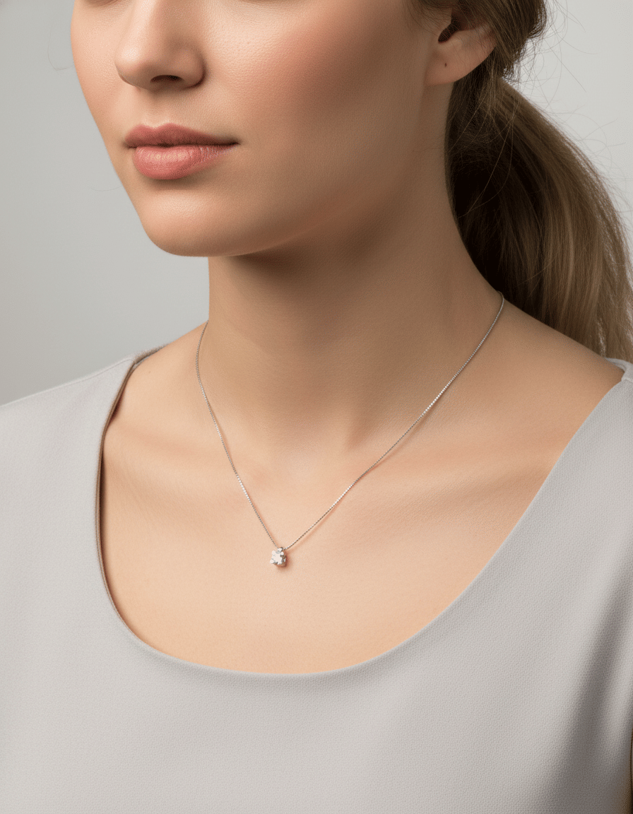 Catenina puntoluce in oro bianco con castone tornito e diamante 0,08 ct-3