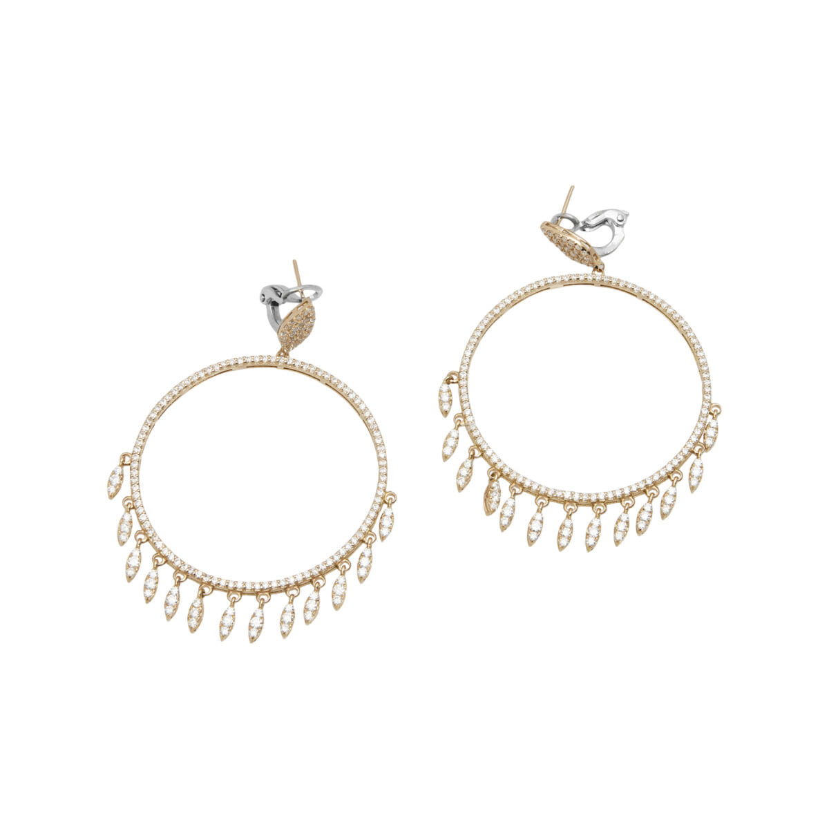 Orecchini cerchio con pendenti in oro rosa e diamanti-1