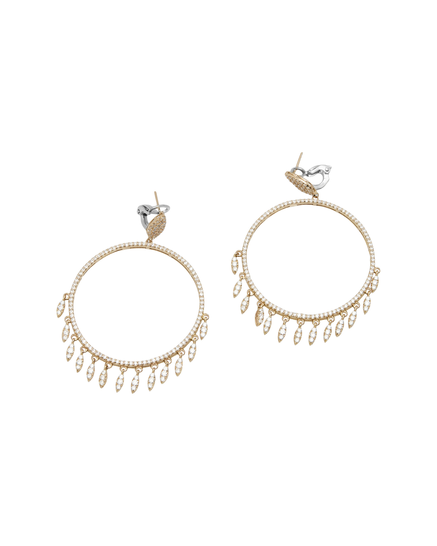 Orecchini cerchio con pendenti in oro rosa e diamanti-1