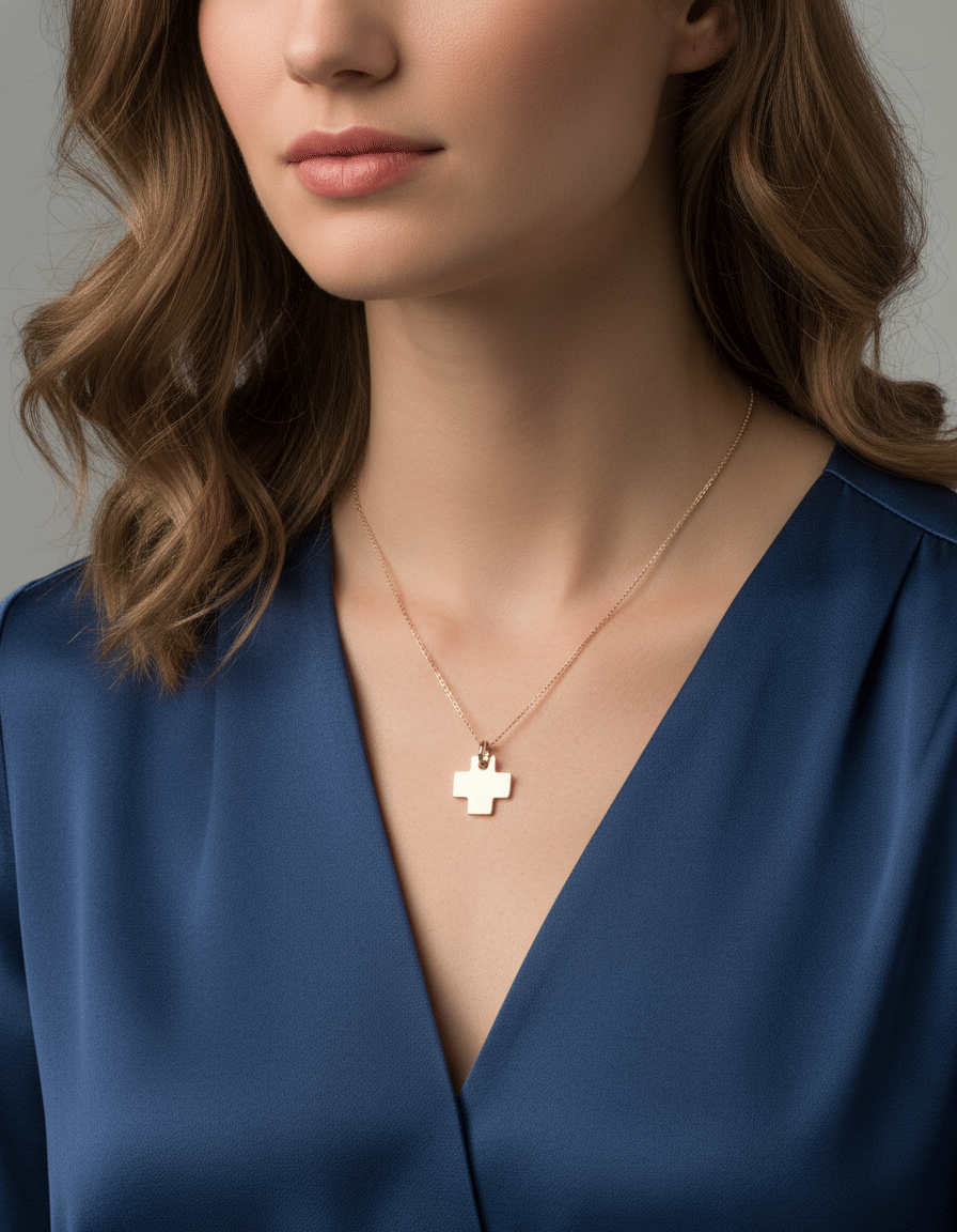 Ciondolo croce quadrata in oro giallo e bianco-3