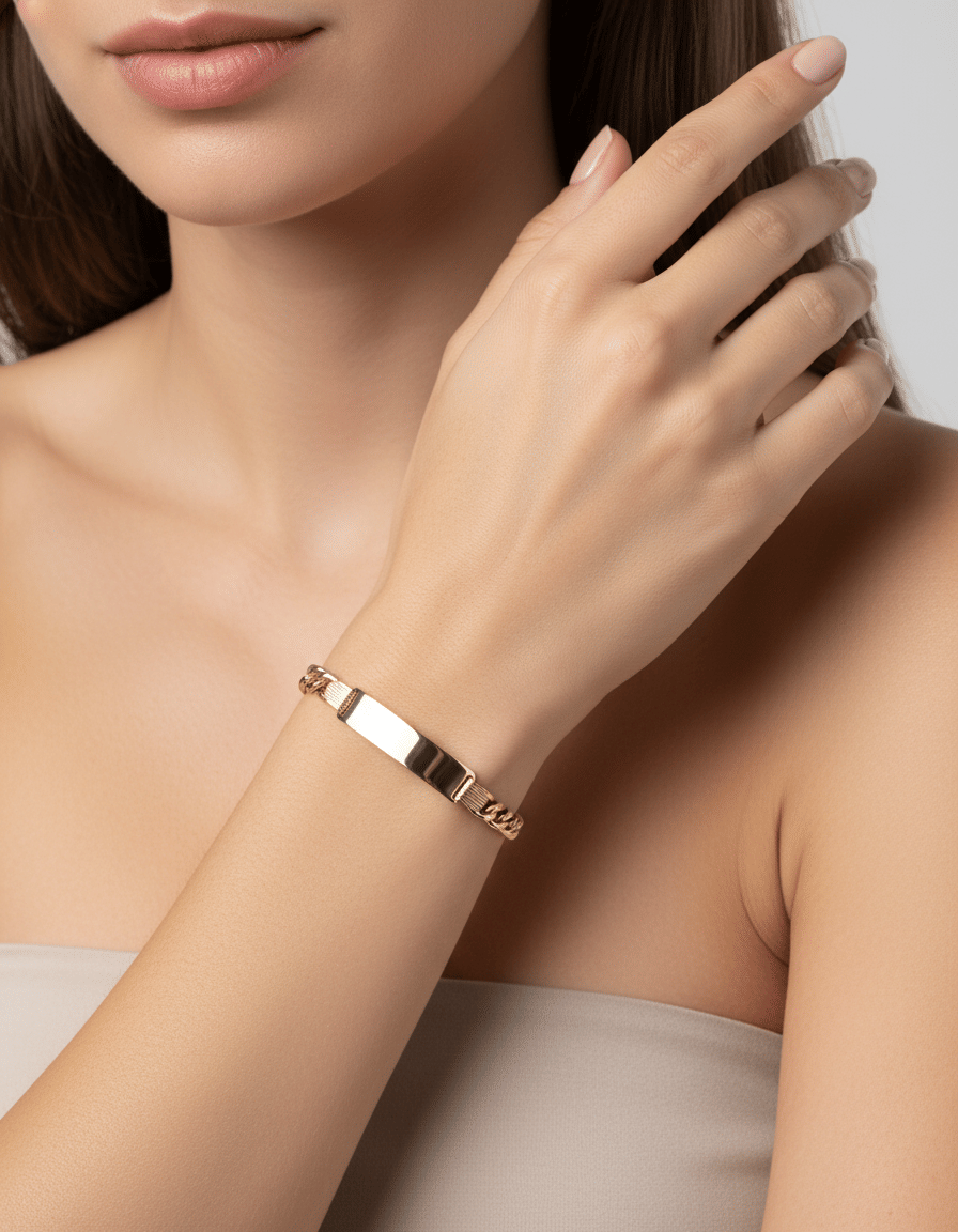 Bracciale targhetta in oro giallo maglia groumettina-3