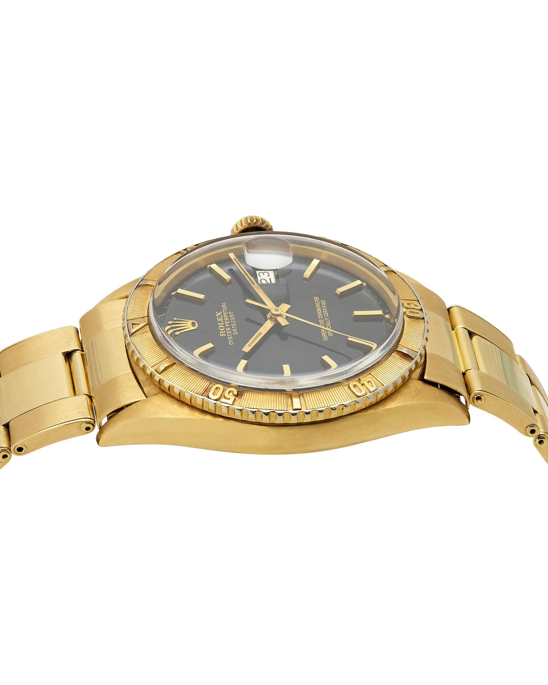 Rolex datejust turn-o-graph black gilt dial ref 1625-3