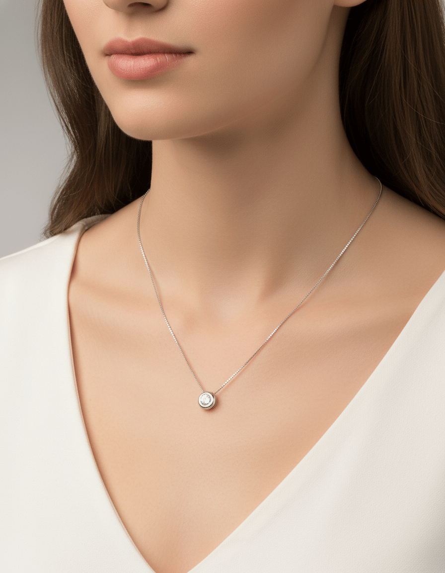 Catenina punto luce in oro bianco con castone cipollino e diamante 0,20ct-3