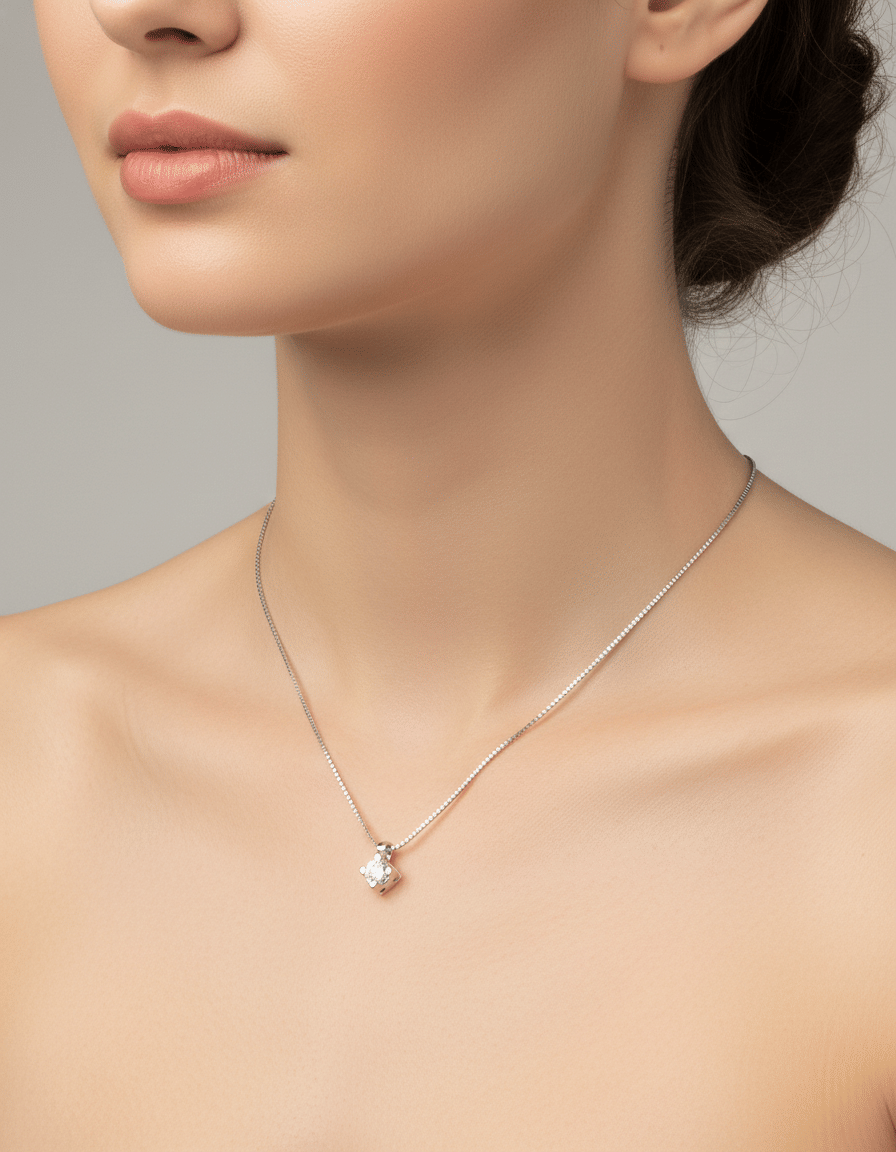 Collana puntoluce in oro bianco con castone tornito a rombo e diamanti 0,20 ct-3