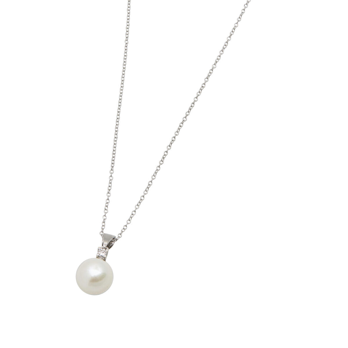 Collana in oro bianco con perla di 8mm e diamante-1