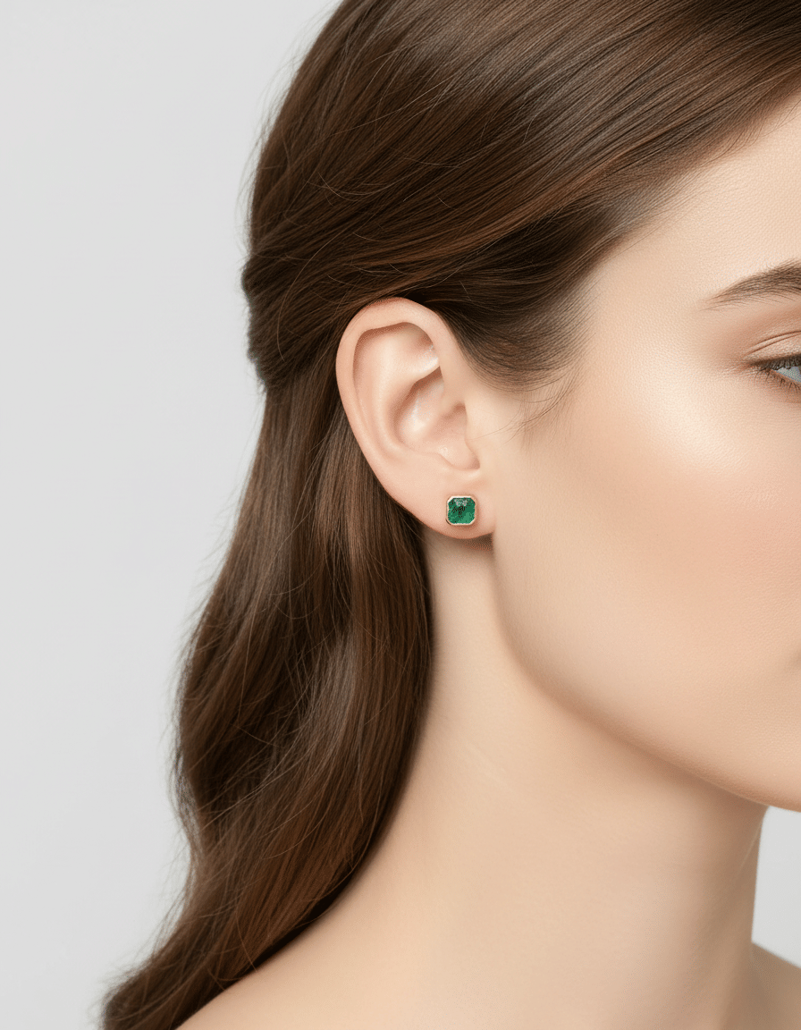 Orecchini punto luce in oro giallo con smeraldi-3