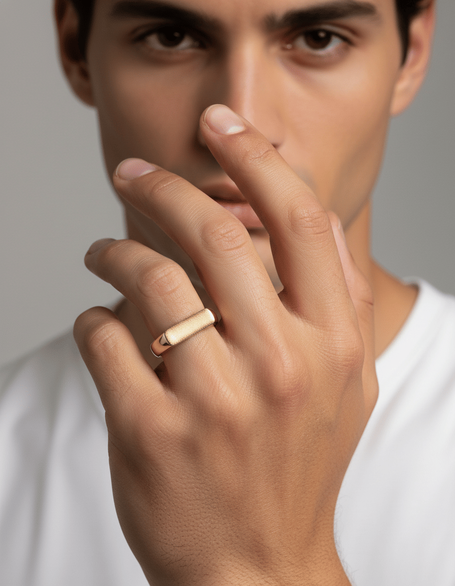 Anello geometrico rettangolare satinato e lucido in oro giallo 18 kt-4